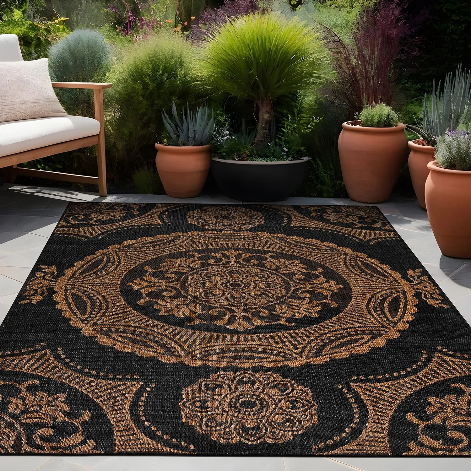 Beverly Rug Blue Medallion Indoor Outdoor Rug. Outside Carpet for Patio. Deck. Porch