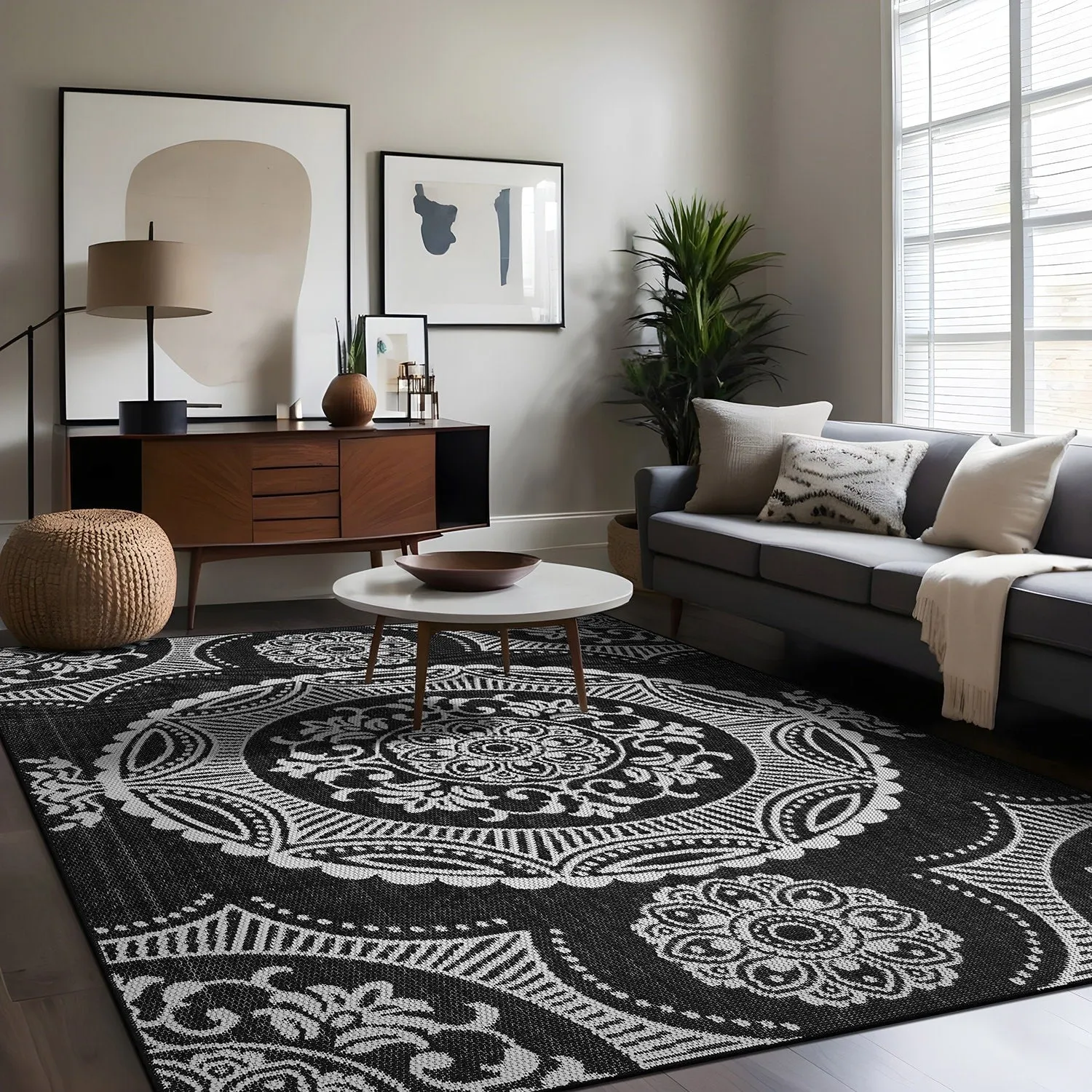 Beverly Rug Blue Medallion Indoor Outdoor Rug. Outside Carpet for Patio. Deck. Porch