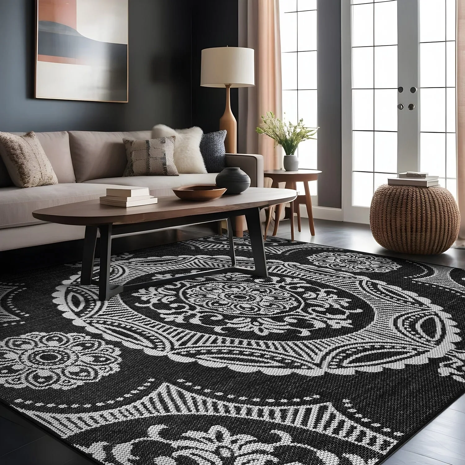 Beverly Rug Blue Medallion Indoor Outdoor Rug. Outside Carpet for Patio. Deck. Porch