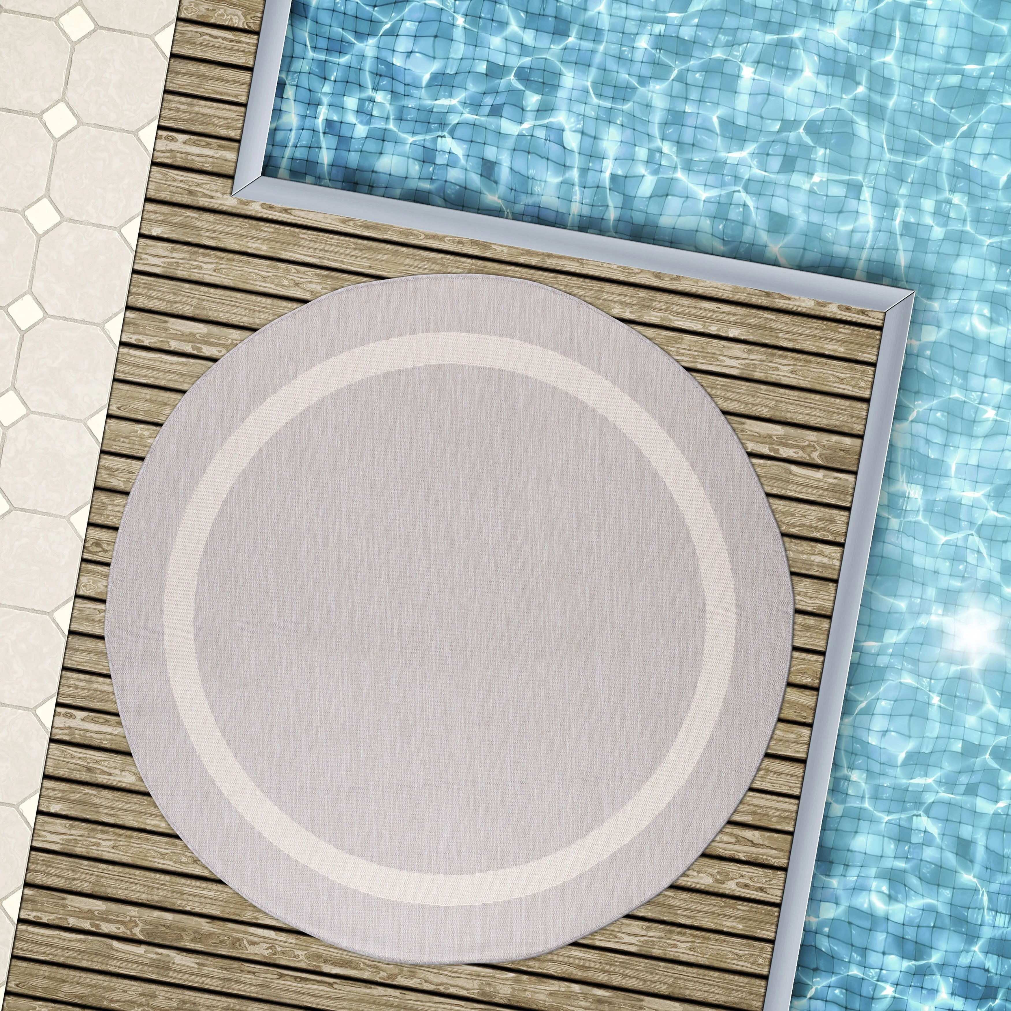 Beverly Rug Bordered Indoor Outdoor Rug. Outside Carpet for Patio. Deck. Porch - Grey