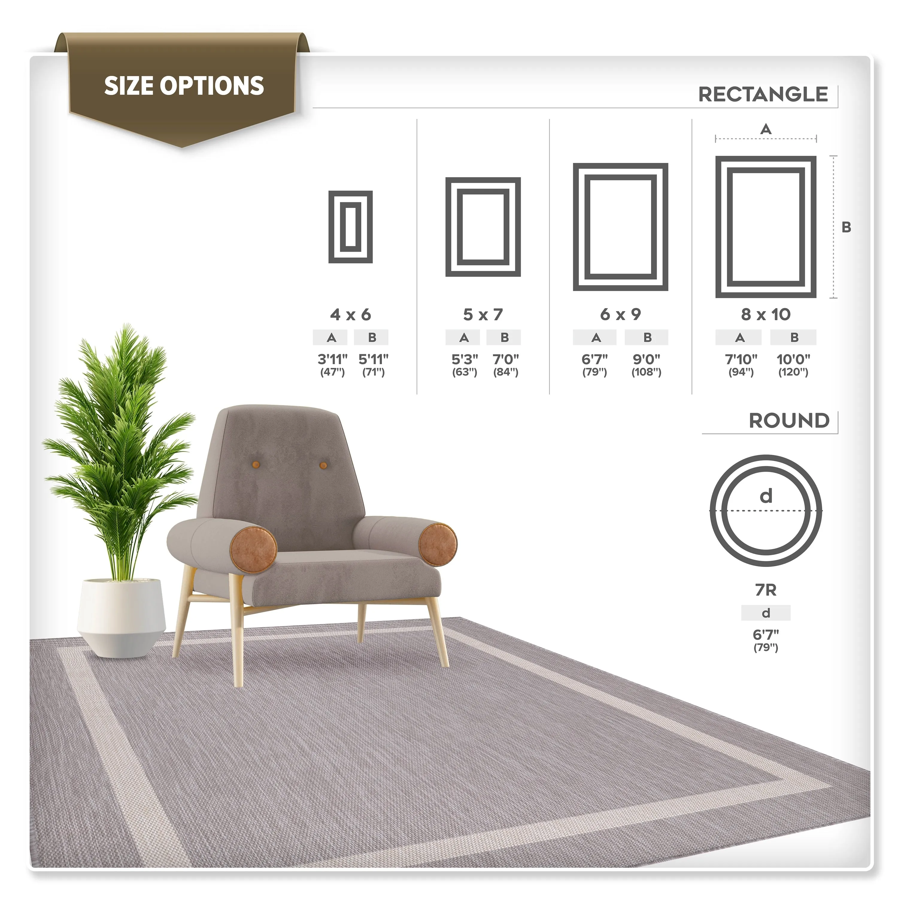 Beverly Rug Bordered Indoor Outdoor Rug. Outside Carpet for Patio. Deck. Porch - Grey