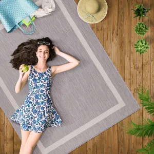 Beverly Rug Bordered Indoor Outdoor Rug. Outside Carpet for Patio. Deck. Porch - Grey