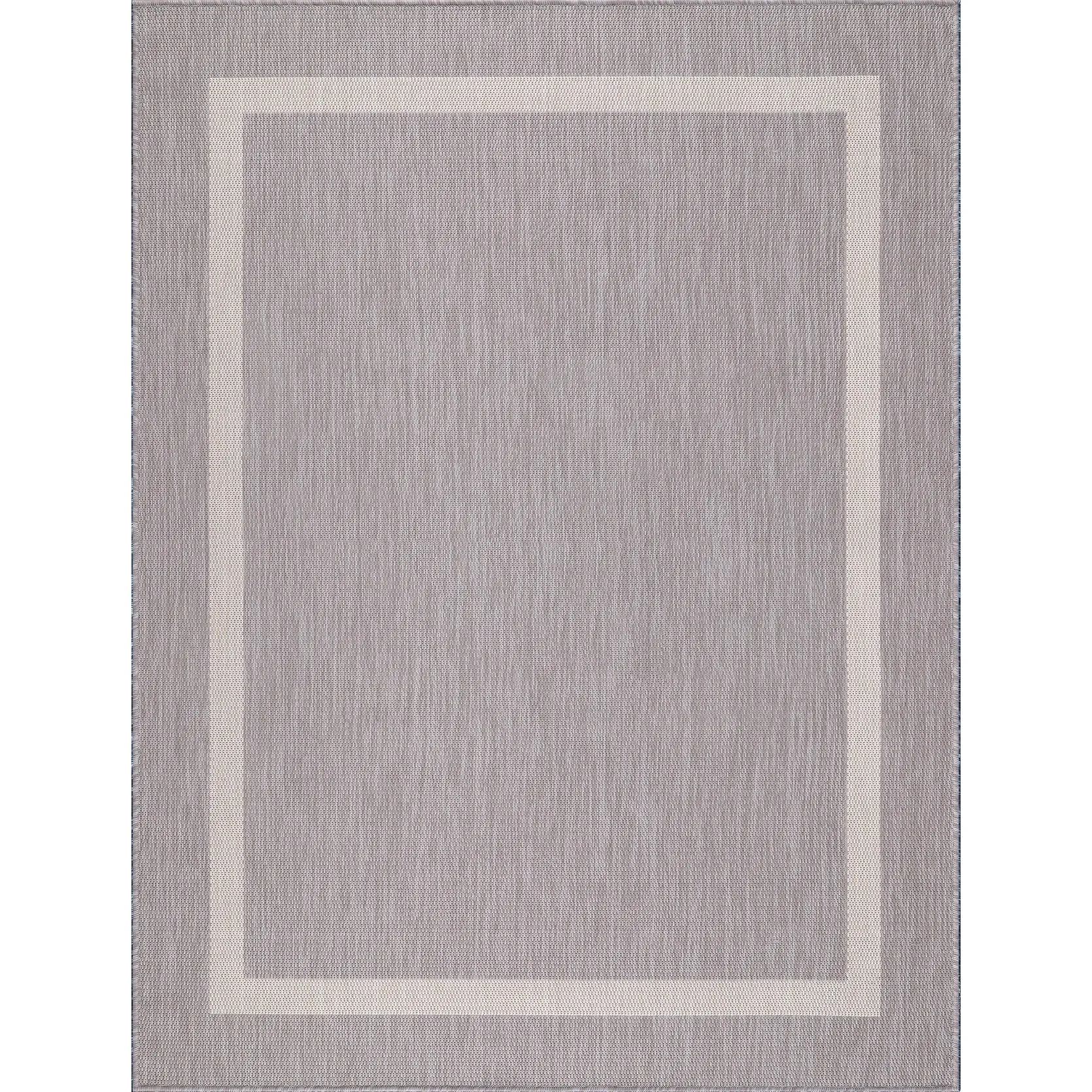 Beverly Rug Bordered Indoor Outdoor Rug. Outside Carpet for Patio. Deck. Porch - Grey