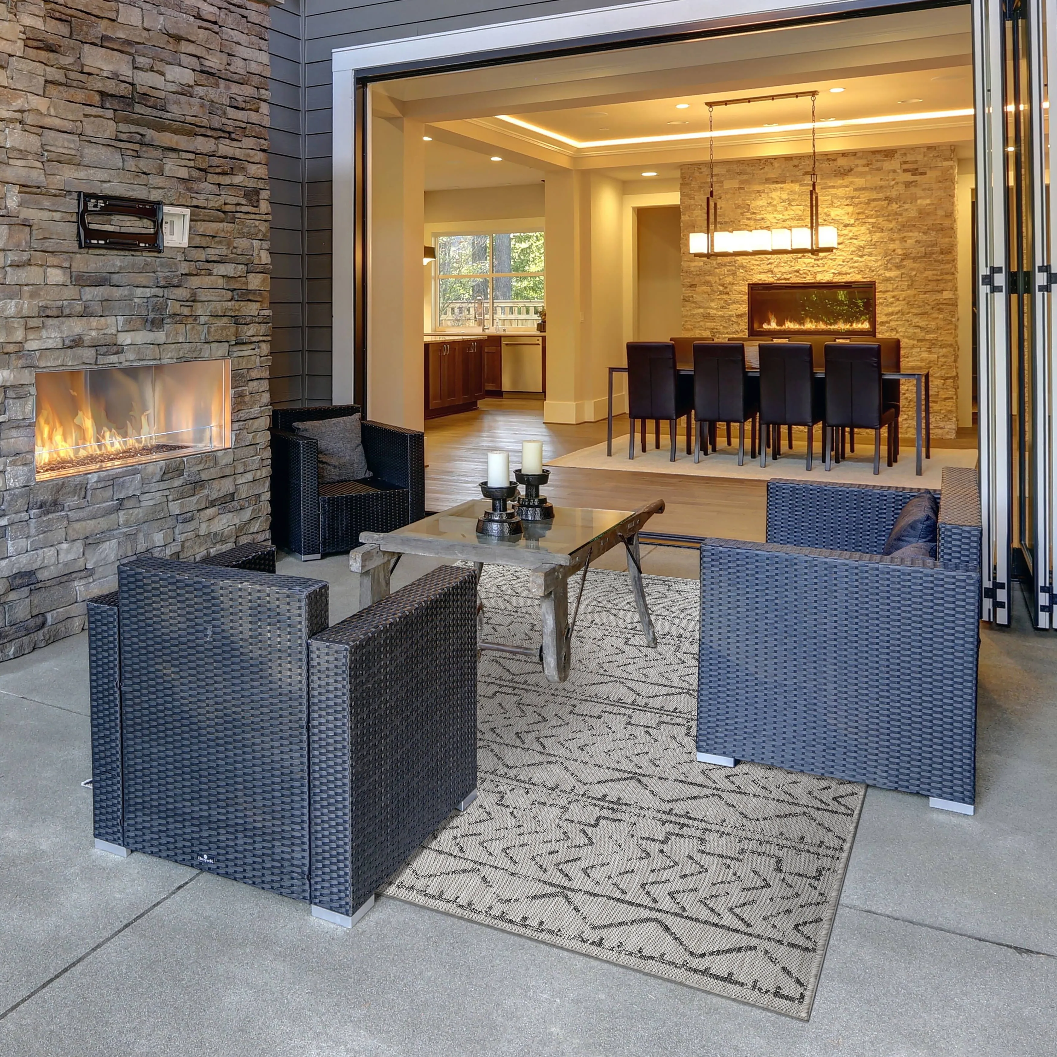 Beverly Rug Dark Grey Trellis Indoor Outdoor Rug. Outside Carpet for Patio. Deck. Porch
