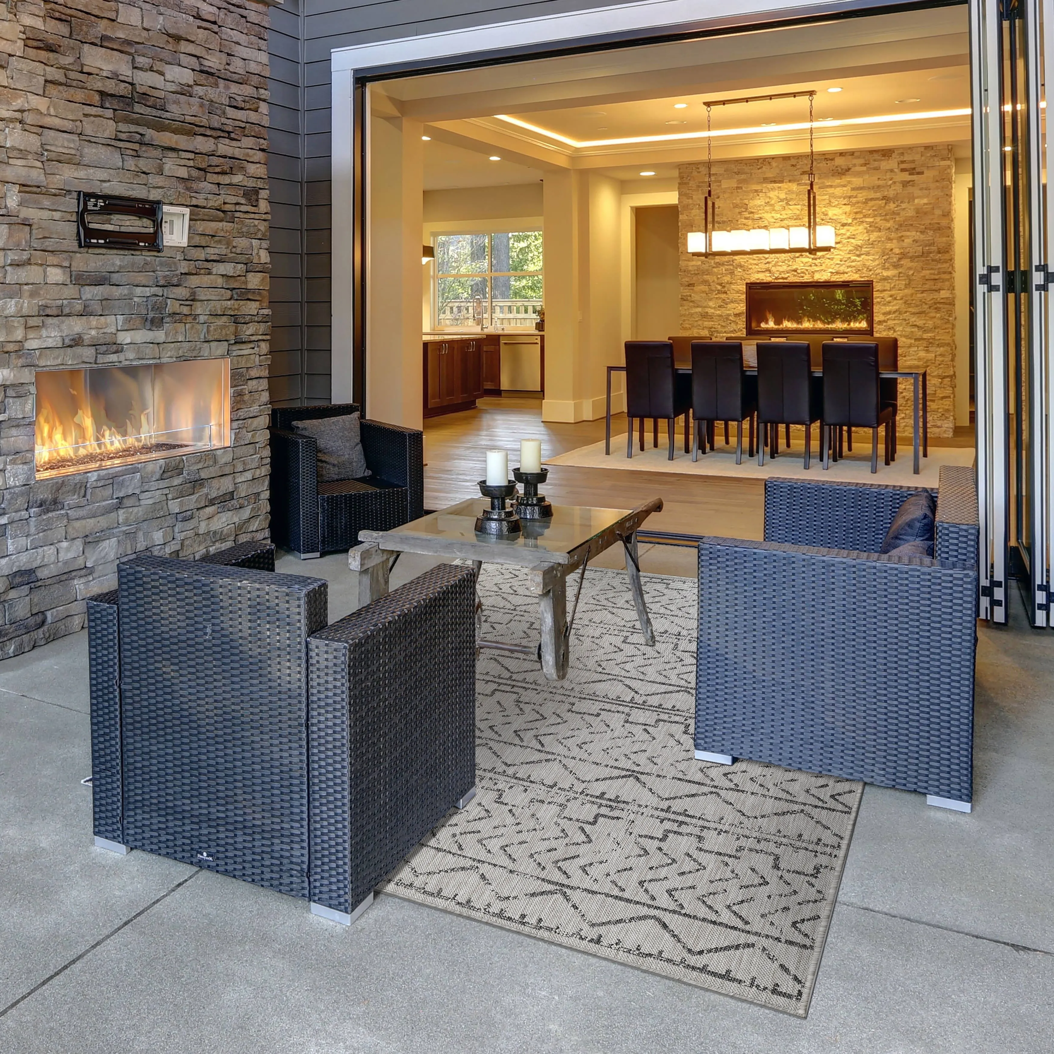 Beverly Rug Dark Grey Trellis Indoor Outdoor Rug. Outside Carpet for Patio. Deck. Porch