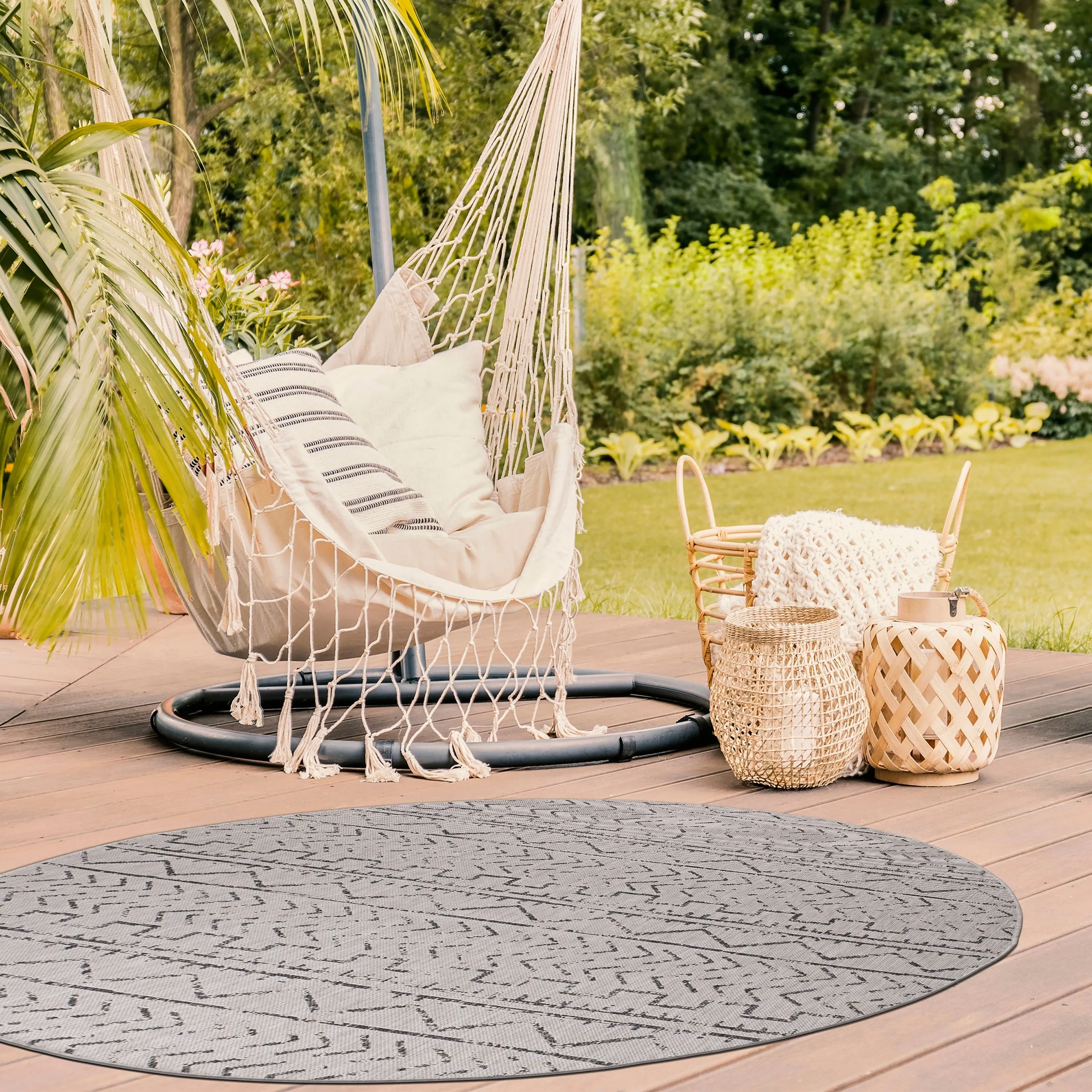 Beverly Rug Dark Grey Trellis Indoor Outdoor Rug. Outside Carpet for Patio. Deck. Porch