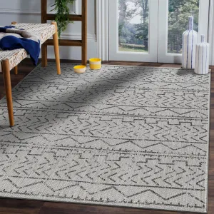 Beverly Rug Dark Grey Trellis Indoor Outdoor Rug. Outside Carpet for Patio. Deck. Porch
