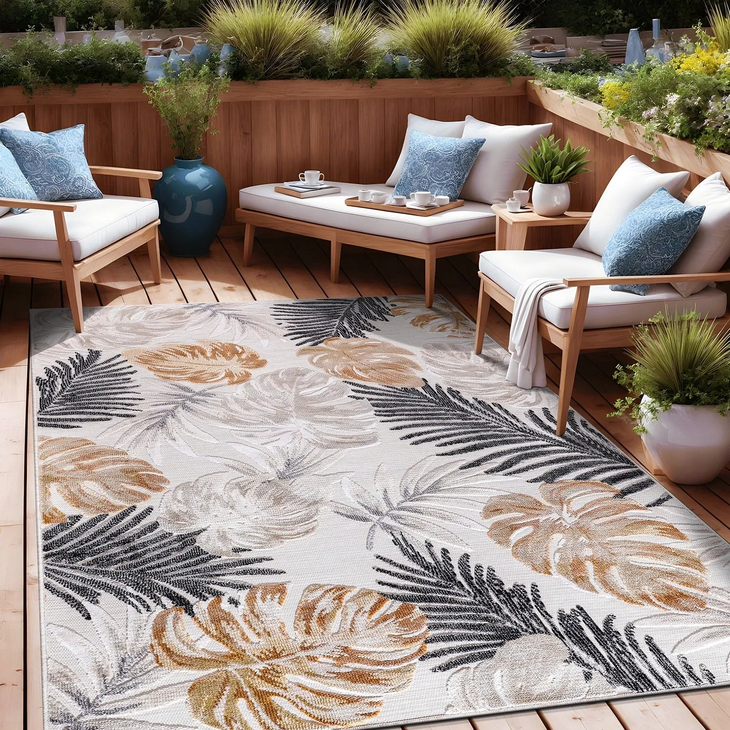 Beverly Rug Equator Leaf Botanical Indoor Outdoor Area Rug