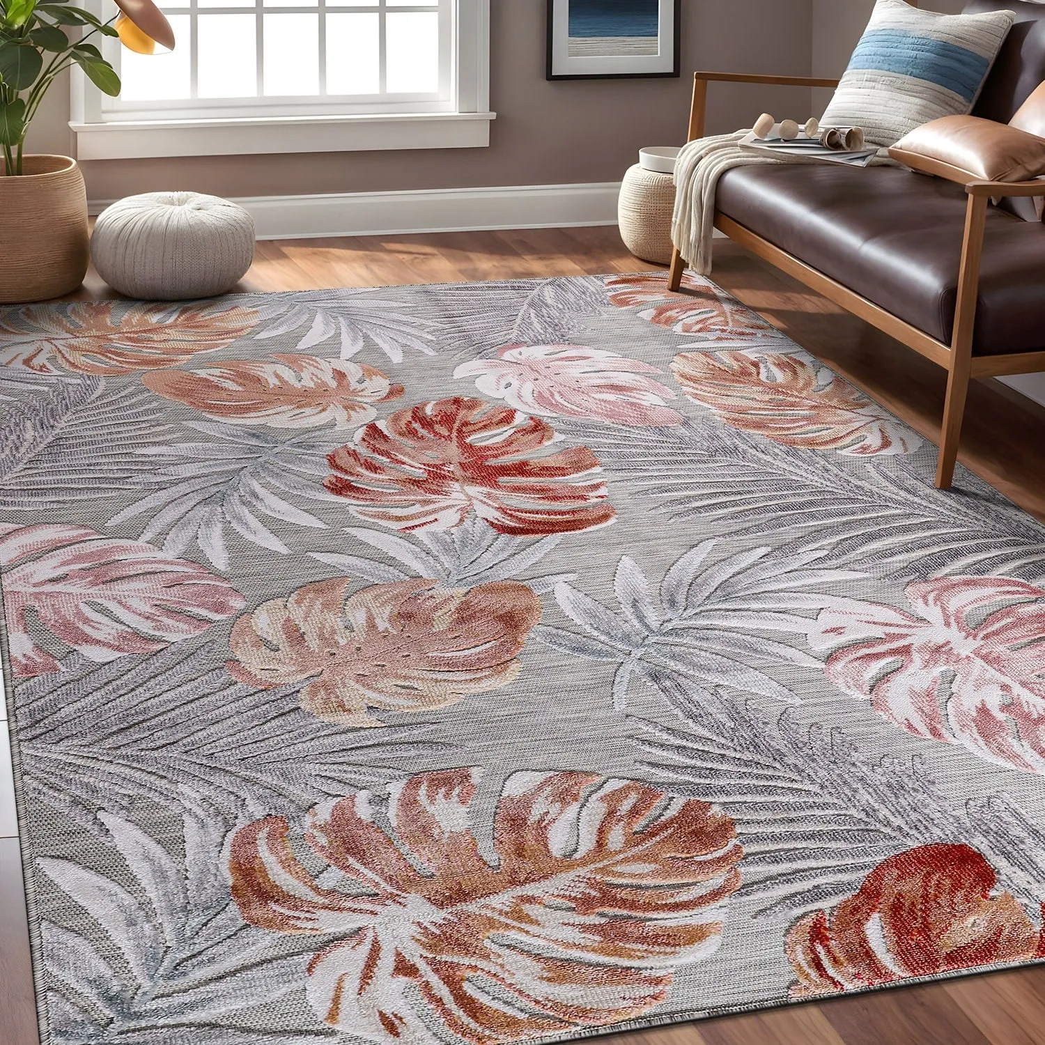 Beverly Rug Equator Leaf Botanical Indoor Outdoor Area Rug