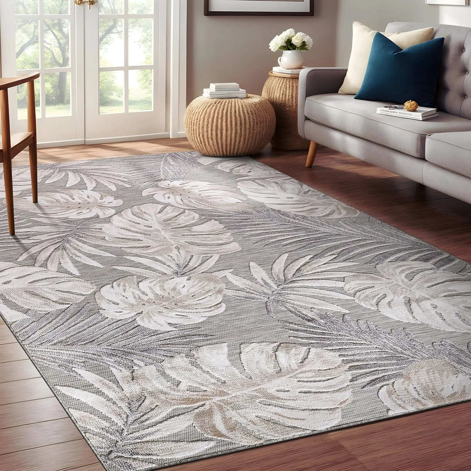 Beverly Rug Equator Leaf Botanical Indoor Outdoor Area Rug