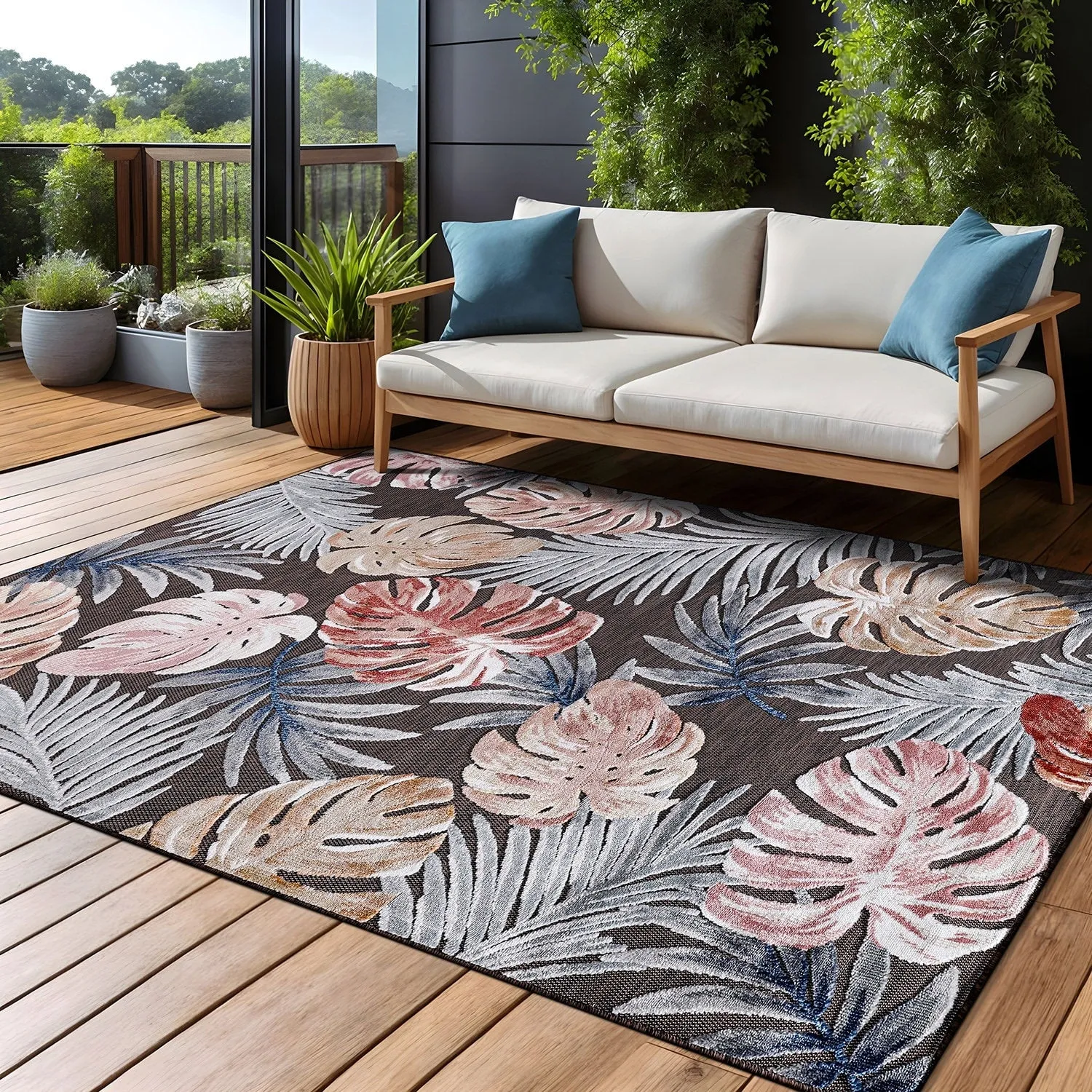 Beverly Rug Equator Leaf Botanical Indoor Outdoor Area Rug