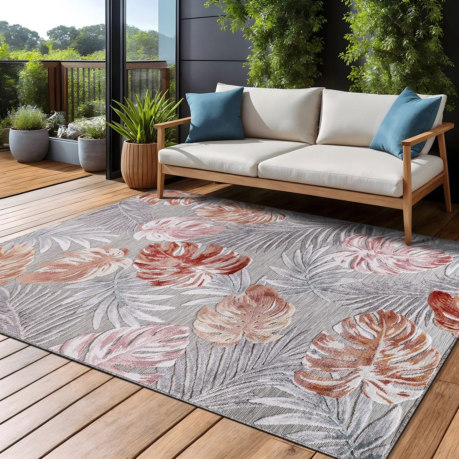 Beverly Rug Equator Leaf Botanical Indoor Outdoor Area Rug