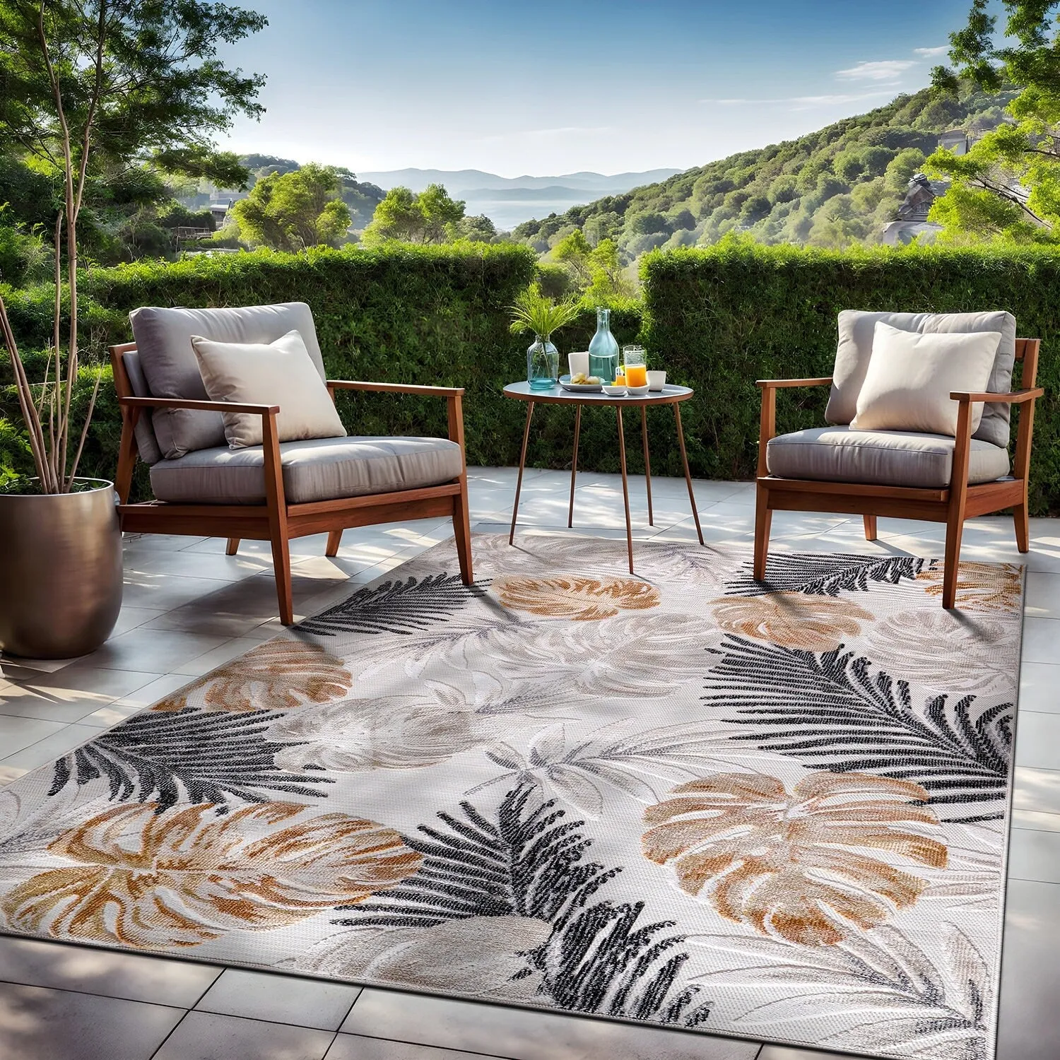 Beverly Rug Equator Leaf Botanical Indoor Outdoor Area Rug