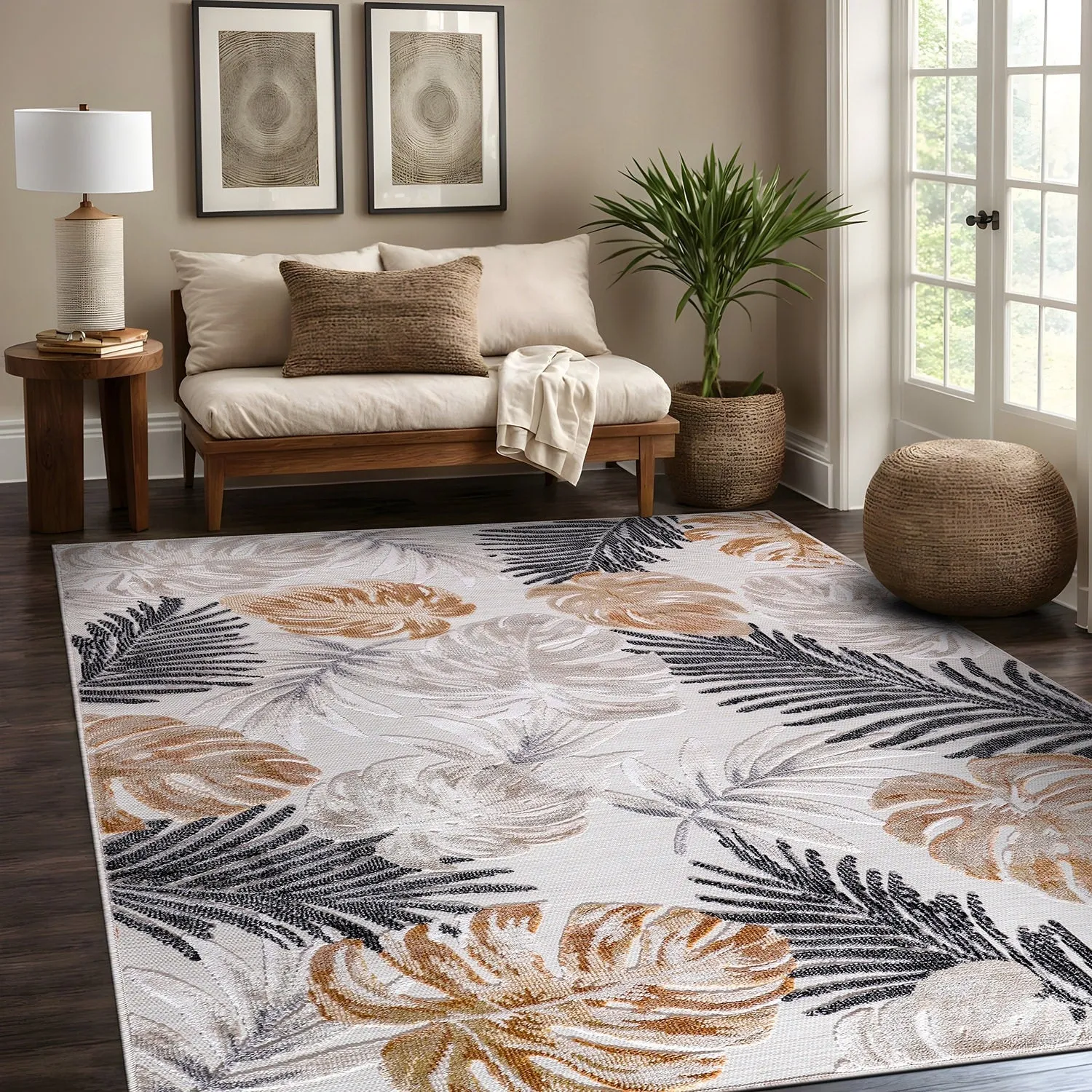 Beverly Rug Equator Leaf Botanical Indoor Outdoor Area Rug