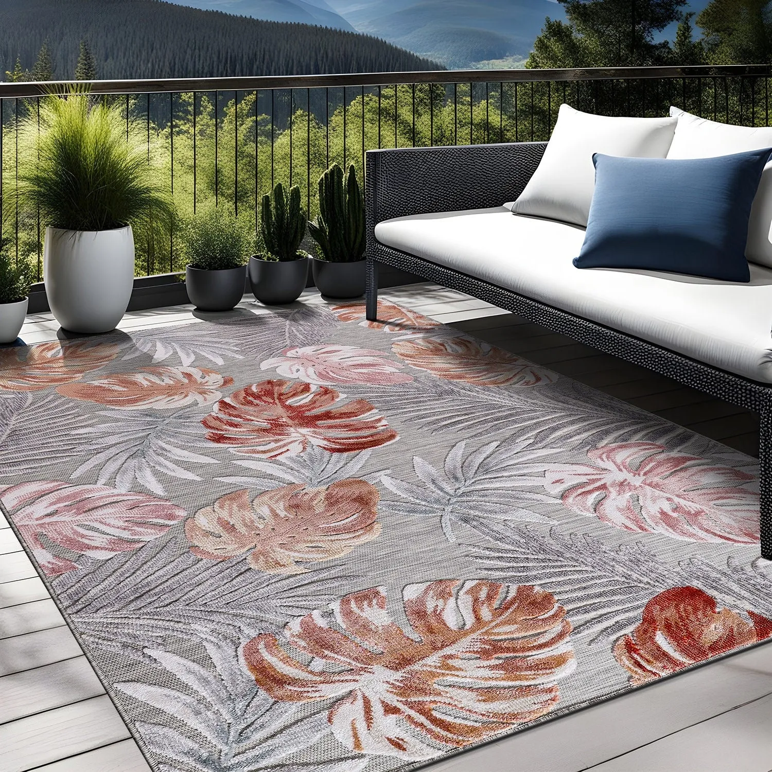 Beverly Rug Equator Leaf Botanical Indoor Outdoor Area Rug