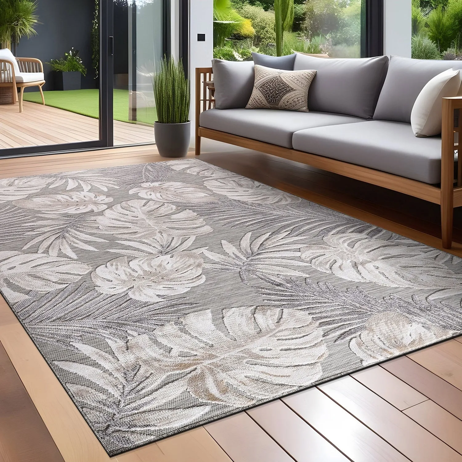 Beverly Rug Equator Leaf Botanical Indoor Outdoor Area Rug