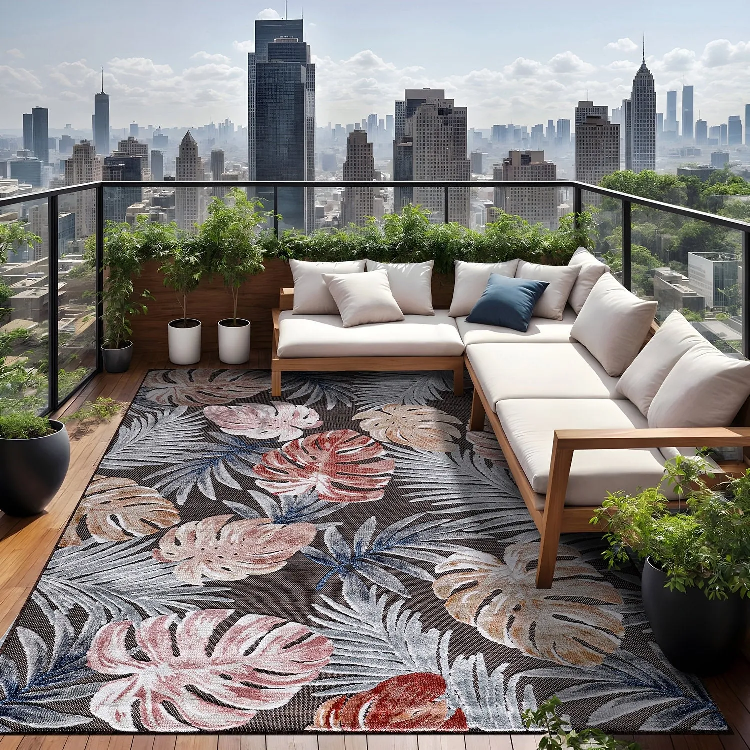 Beverly Rug Equator Leaf Botanical Indoor Outdoor Area Rug