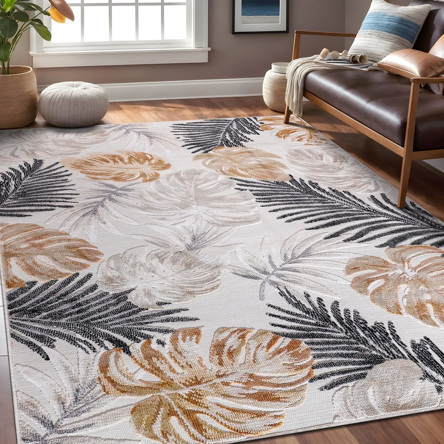 Beverly Rug Equator Leaf Botanical Indoor Outdoor Area Rug