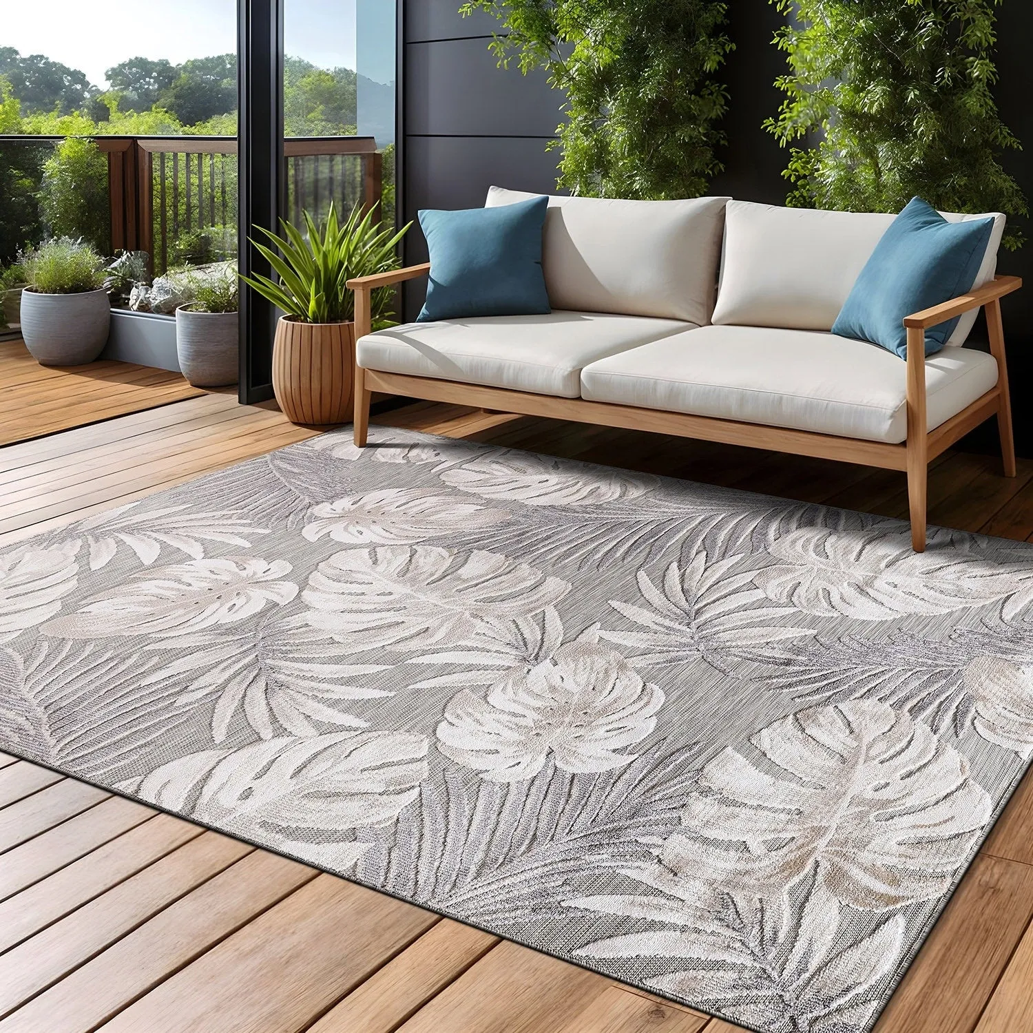 Beverly Rug Equator Leaf Botanical Indoor Outdoor Area Rug
