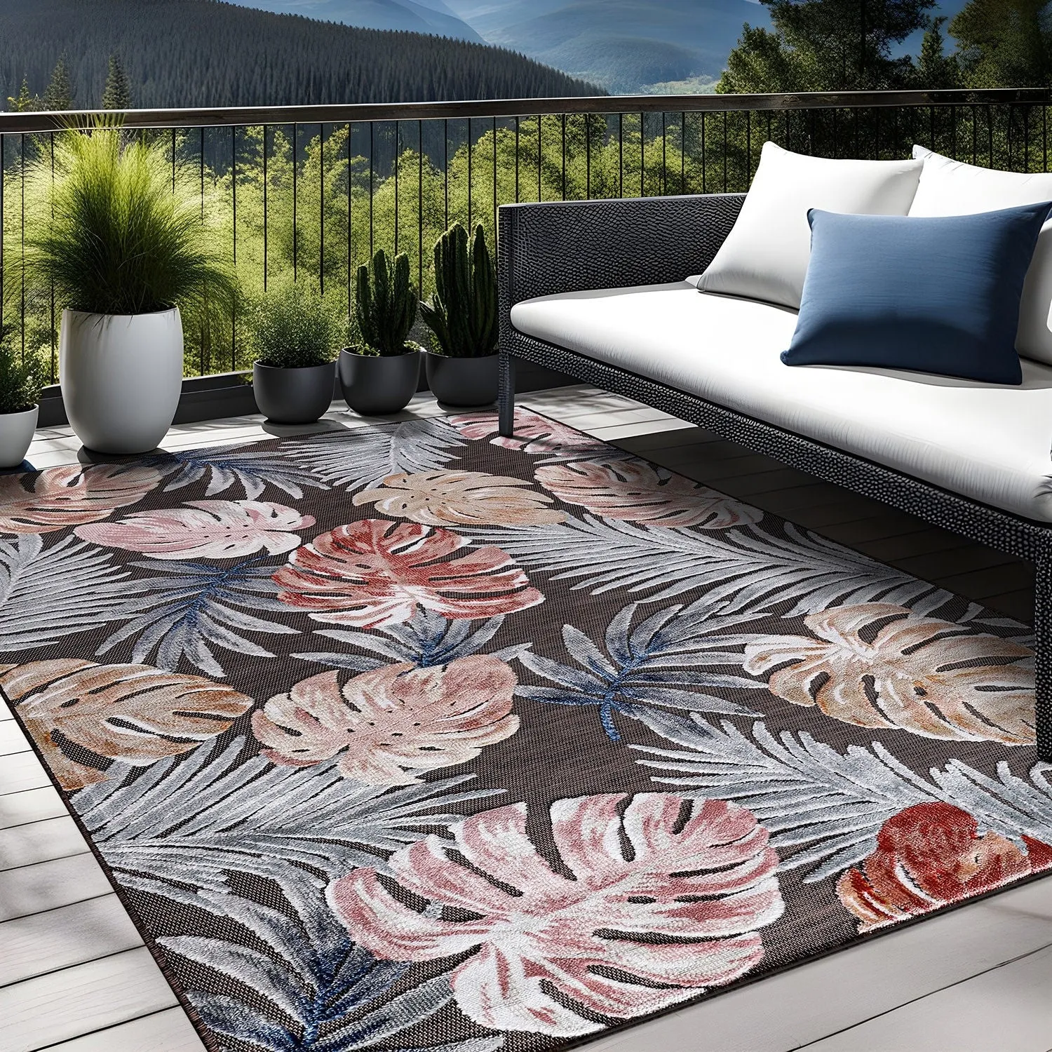 Beverly Rug Equator Leaf Botanical Indoor Outdoor Area Rug