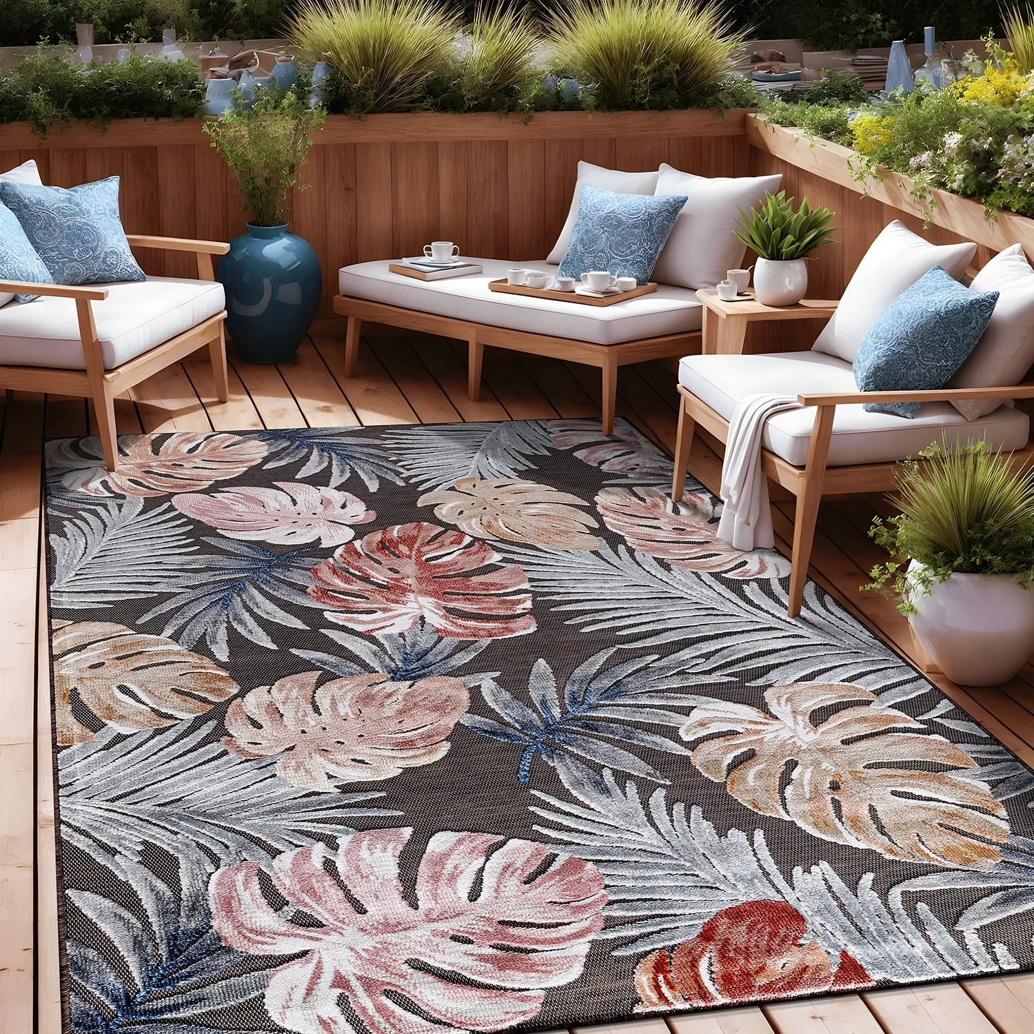 Beverly Rug Equator Leaf Botanical Indoor Outdoor Area Rug