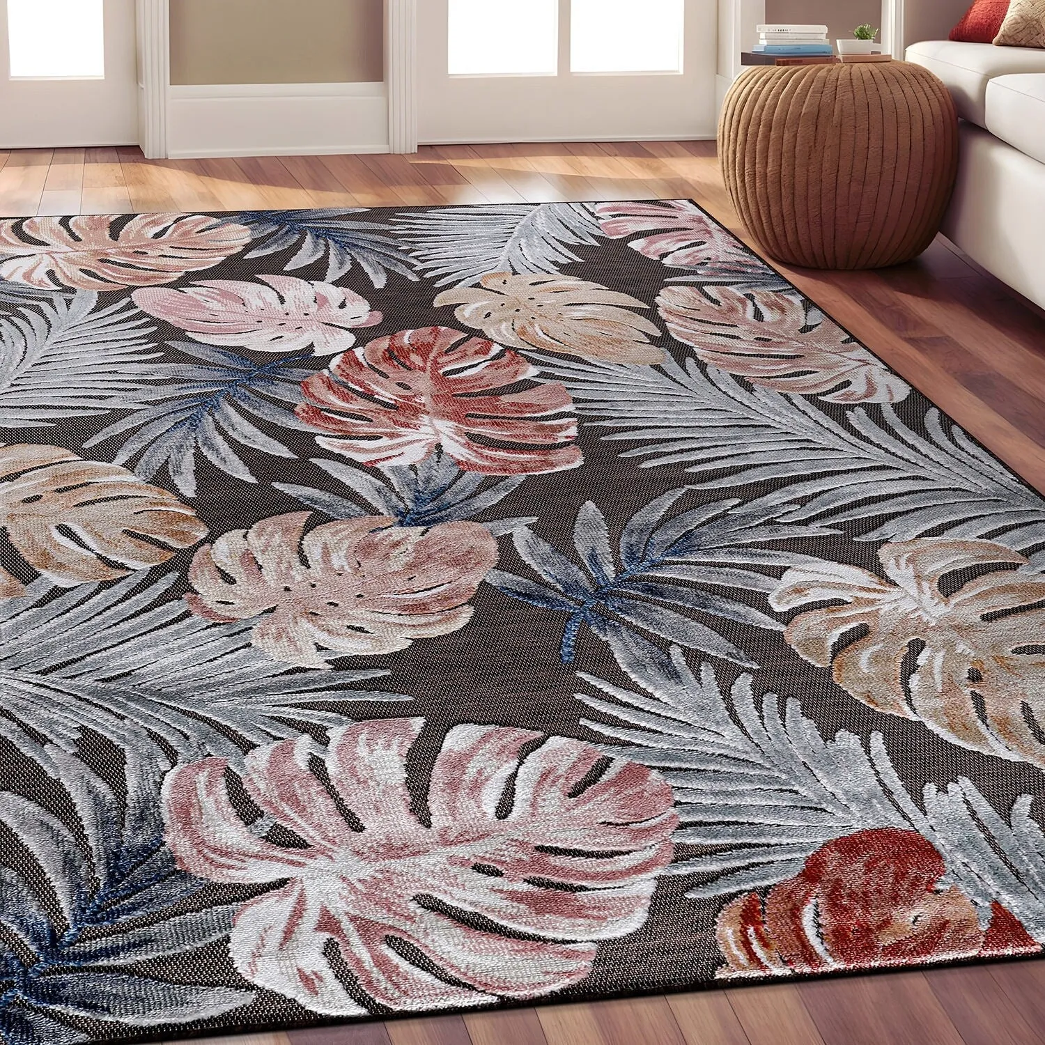 Beverly Rug Equator Leaf Botanical Indoor Outdoor Area Rug