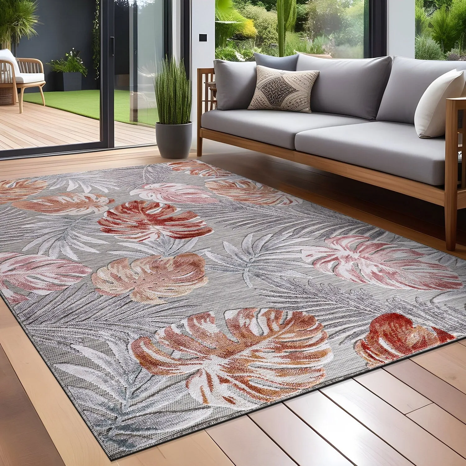 Beverly Rug Equator Leaf Botanical Indoor Outdoor Area Rug