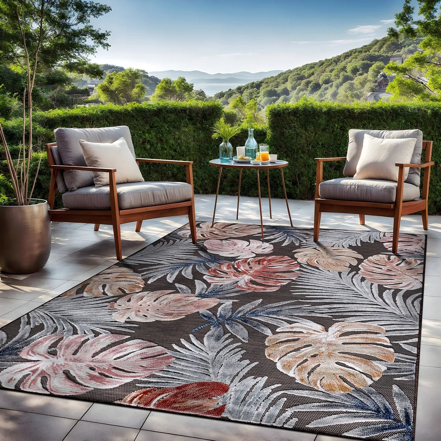 Beverly Rug Equator Leaf Botanical Indoor Outdoor Area Rug