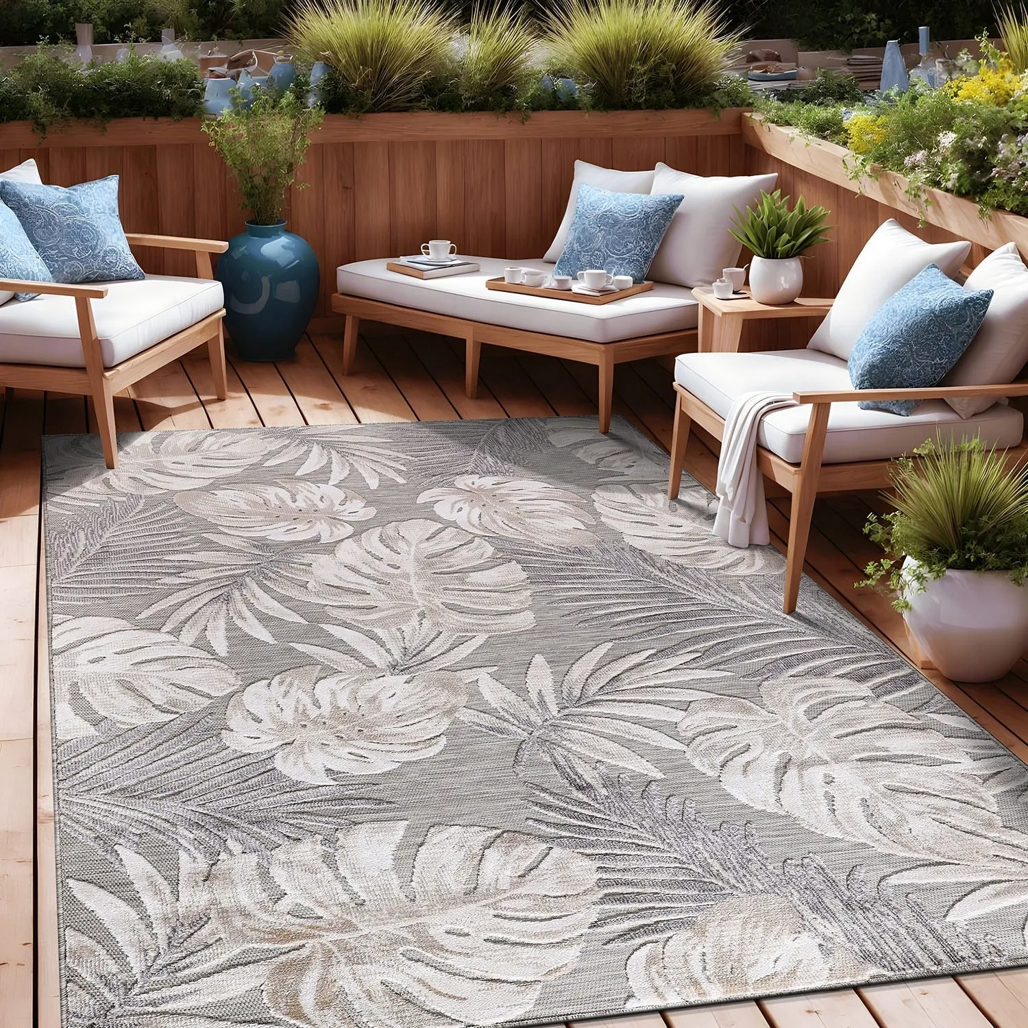 Beverly Rug Equator Leaf Botanical Indoor Outdoor Area Rug