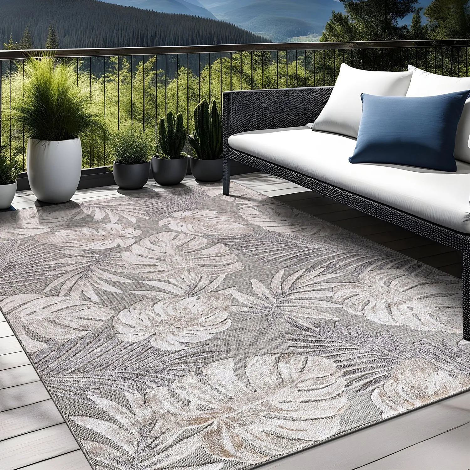 Beverly Rug Equator Leaf Botanical Indoor Outdoor Area Rug