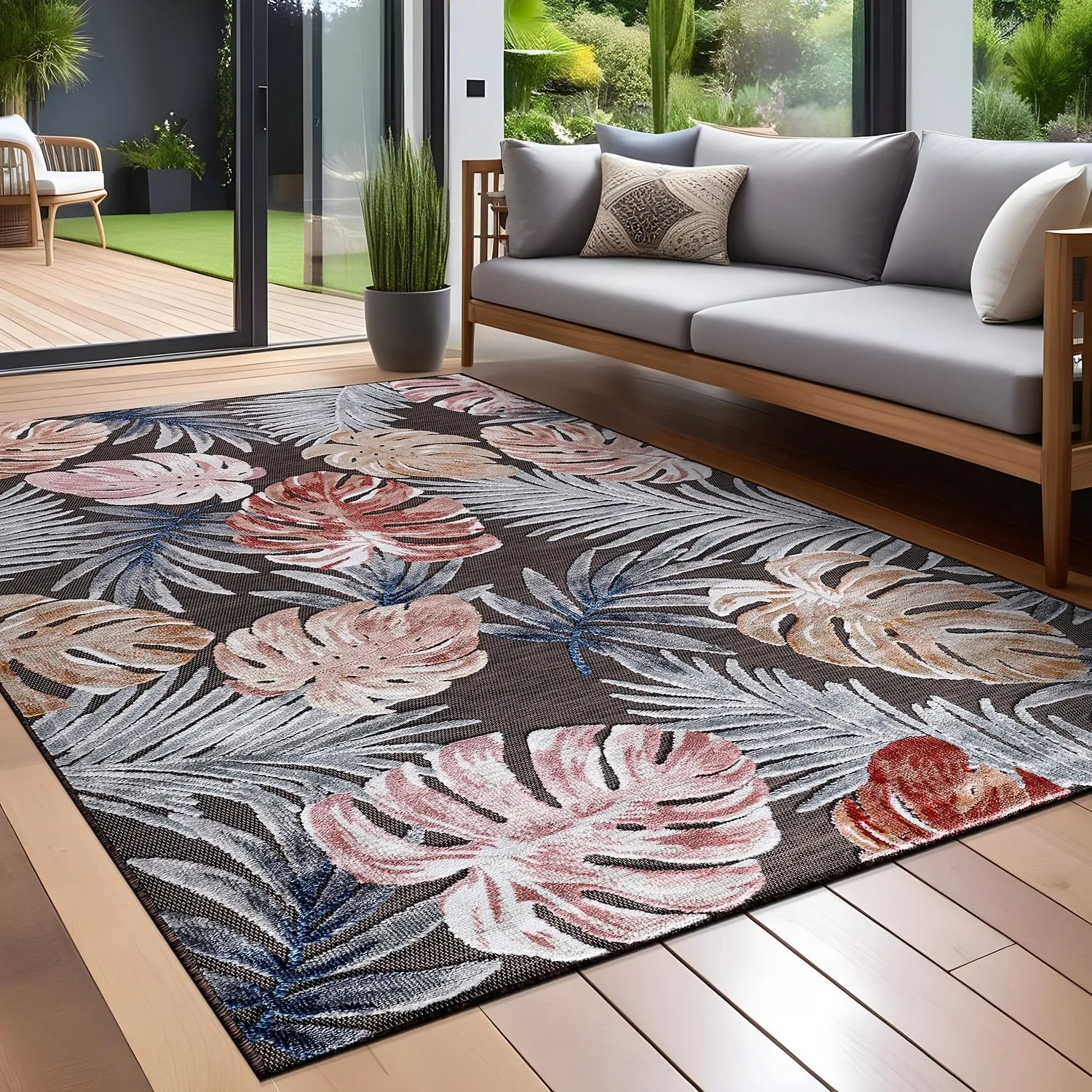 Beverly Rug Equator Leaf Botanical Indoor Outdoor Area Rug
