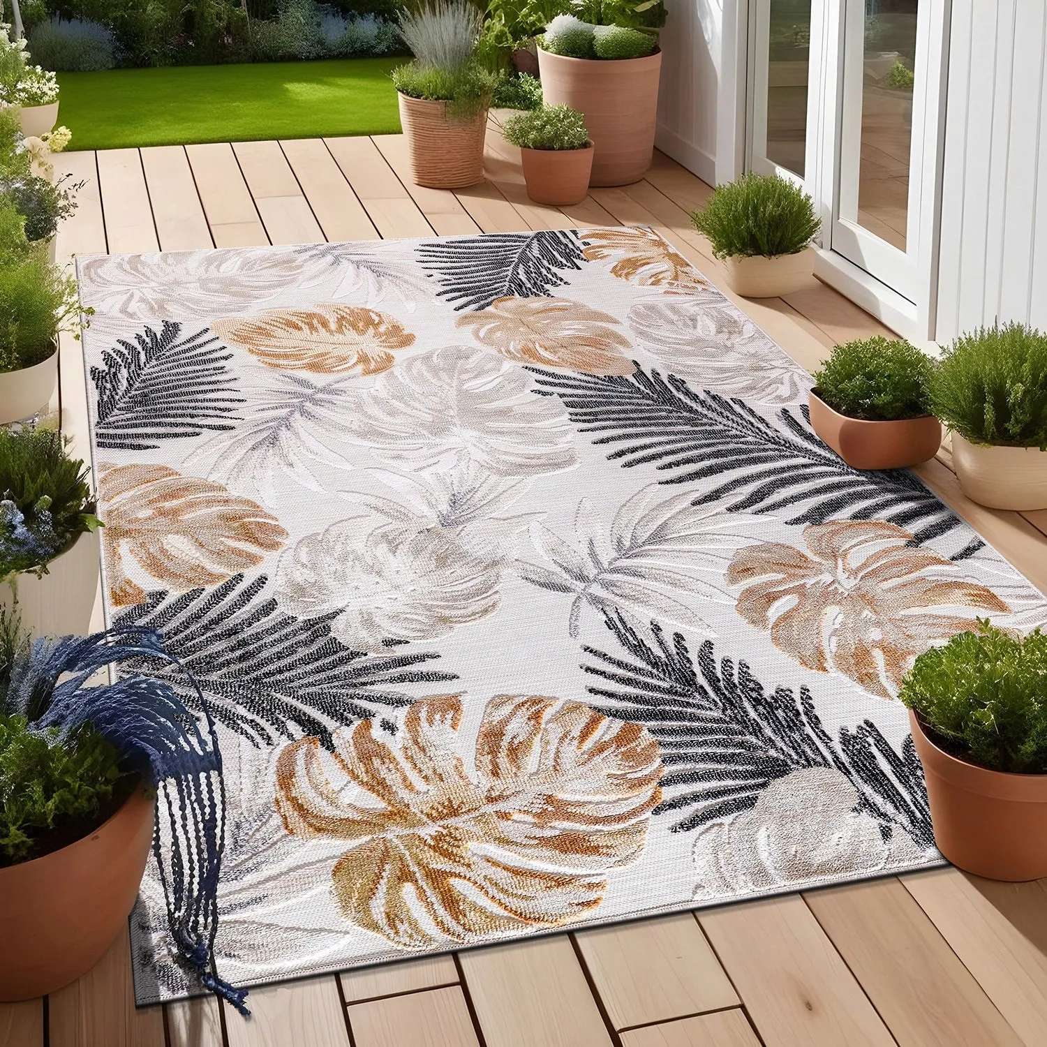 Beverly Rug Equator Leaf Botanical Indoor Outdoor Area Rug