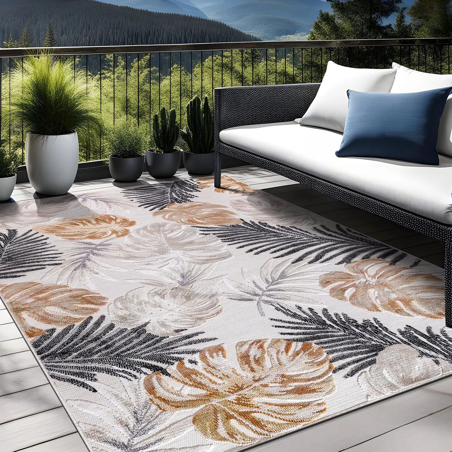 Beverly Rug Equator Leaf Botanical Indoor Outdoor Area Rug