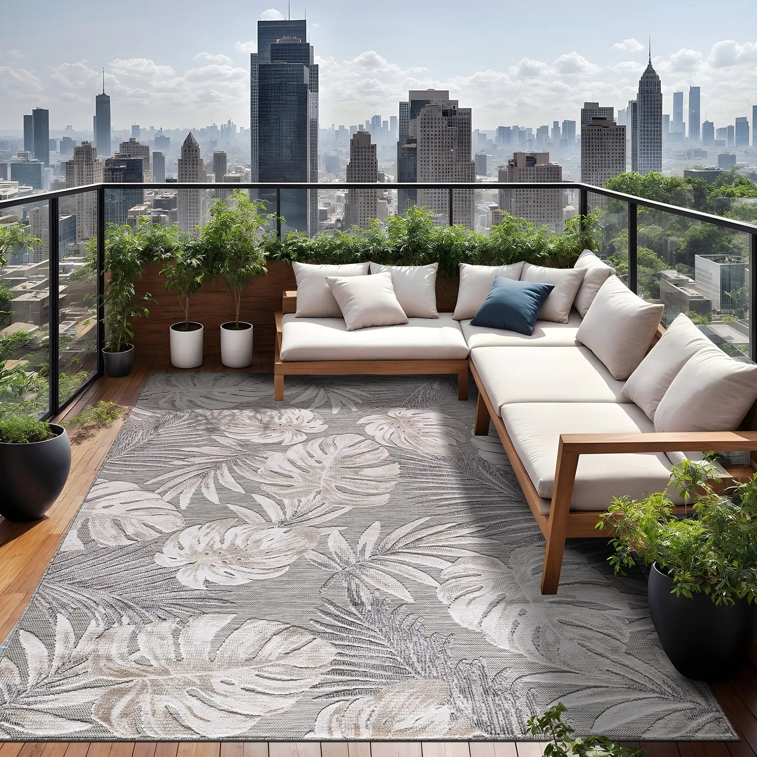Beverly Rug Equator Leaf Botanical Indoor Outdoor Area Rug