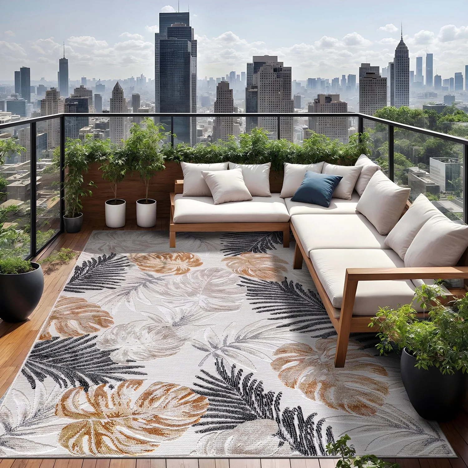 Beverly Rug Equator Leaf Botanical Indoor Outdoor Area Rug