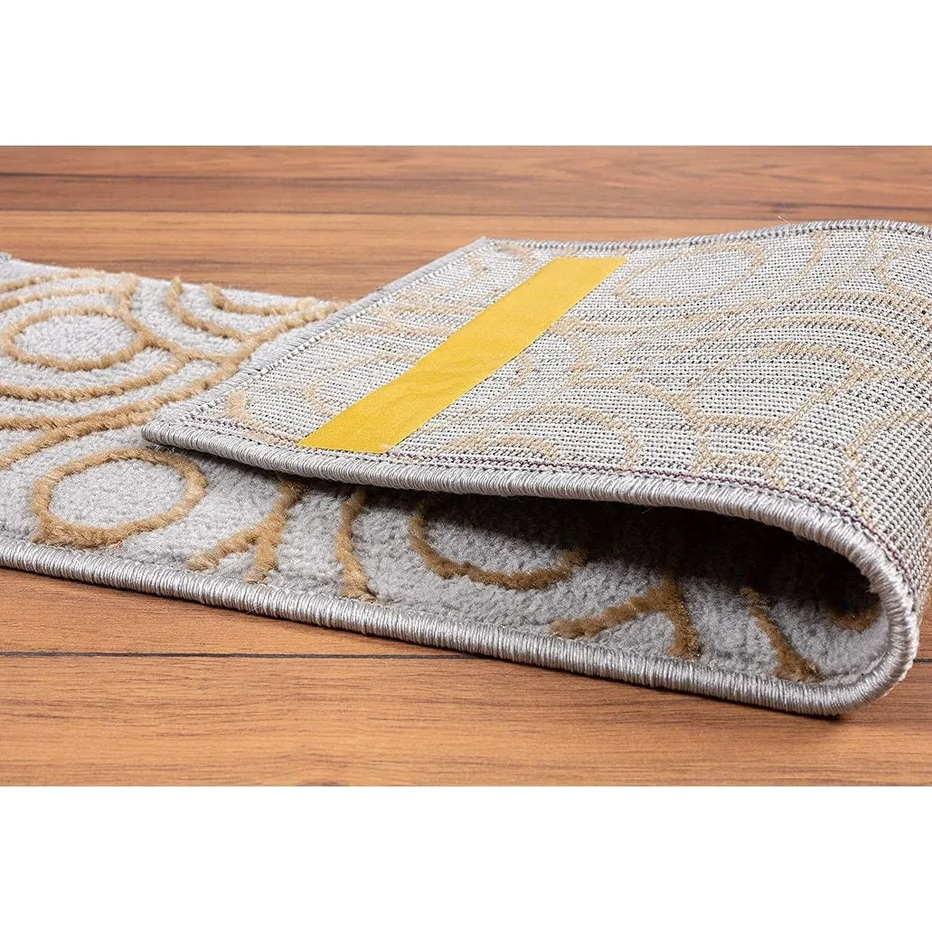 Beverly Rug Indoor Non Slip Carpet Stair Treads w/ Installed Tape 9x28 Circles Grey / Beige