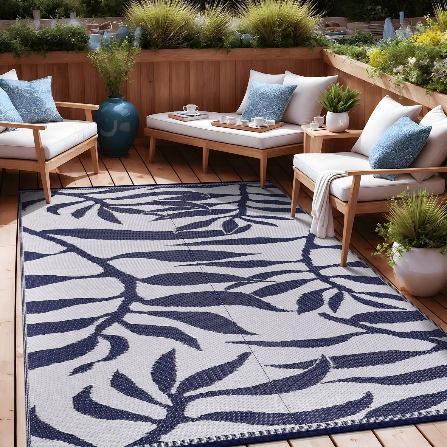Beverly Rug Tropical Blue Reversible Outdoor Area Rug
