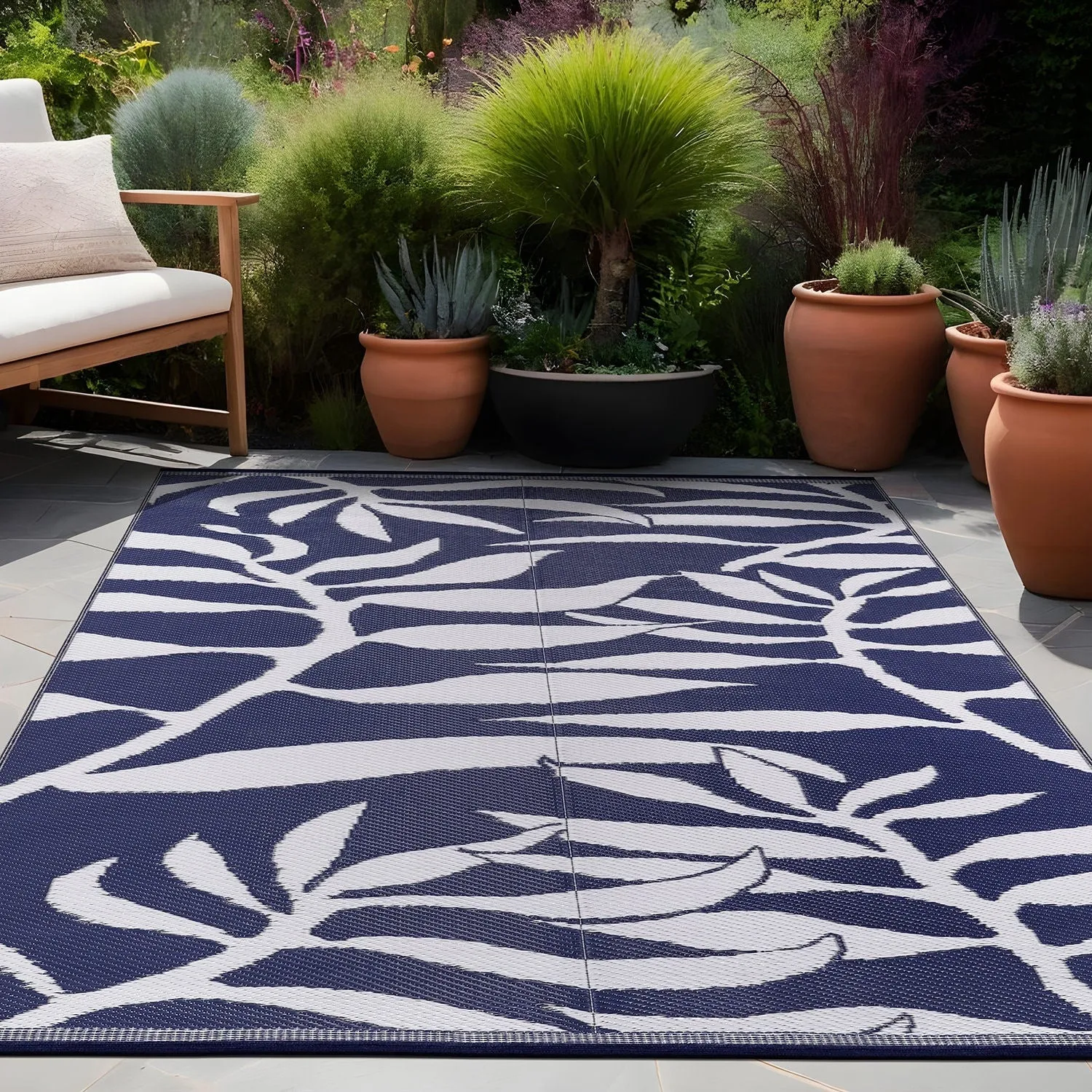 Beverly Rug Tropical Blue Reversible Outdoor Area Rug