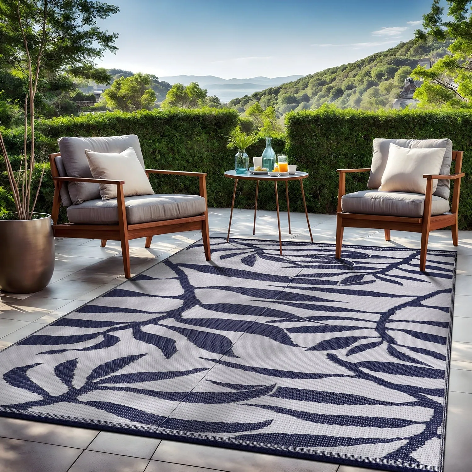 Beverly Rug Tropical Blue Reversible Outdoor Area Rug