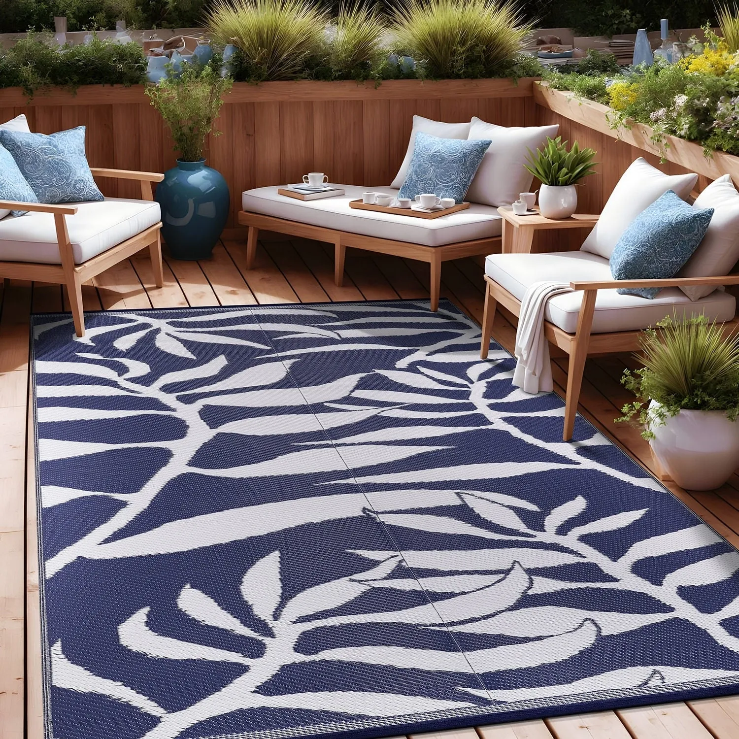 Beverly Rug Tropical Blue Reversible Outdoor Area Rug