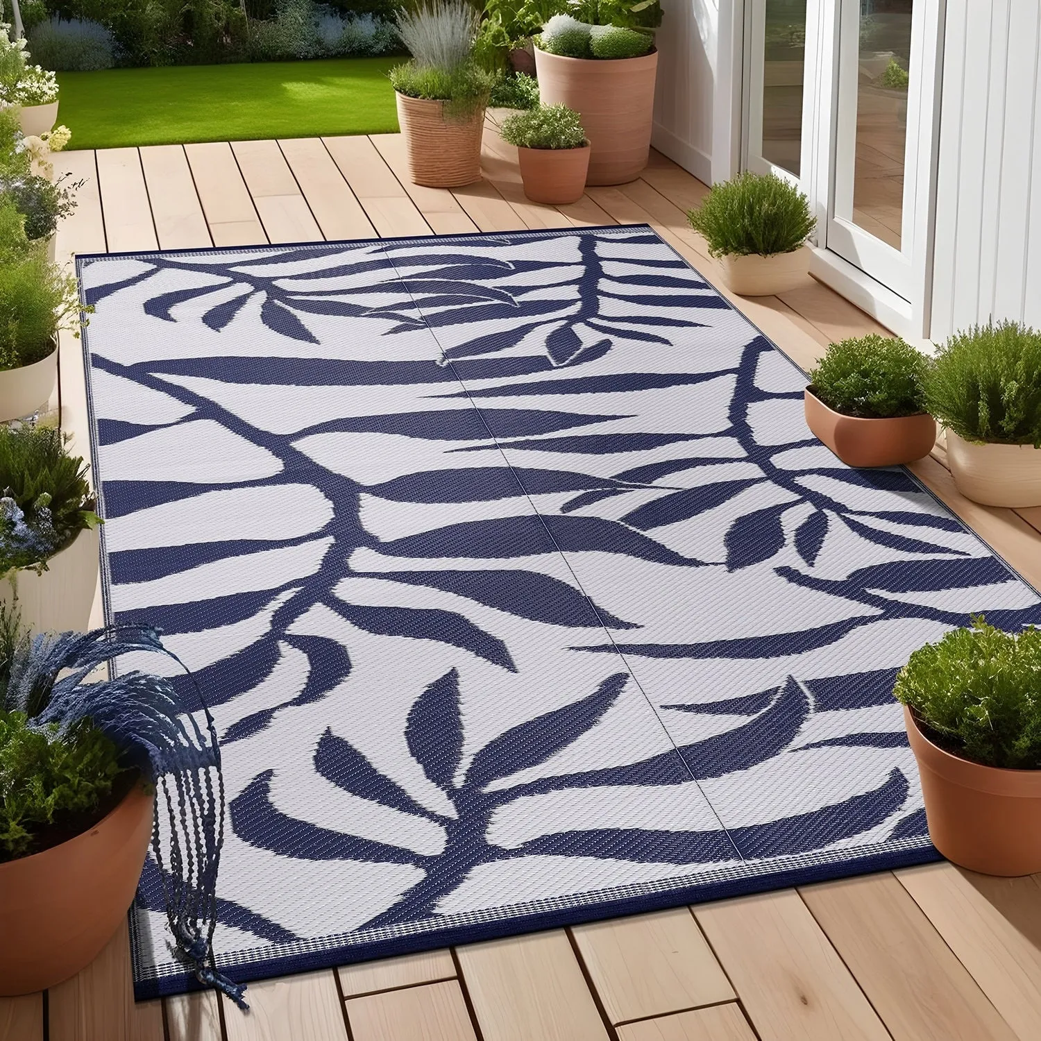 Beverly Rug Tropical Blue Reversible Outdoor Area Rug