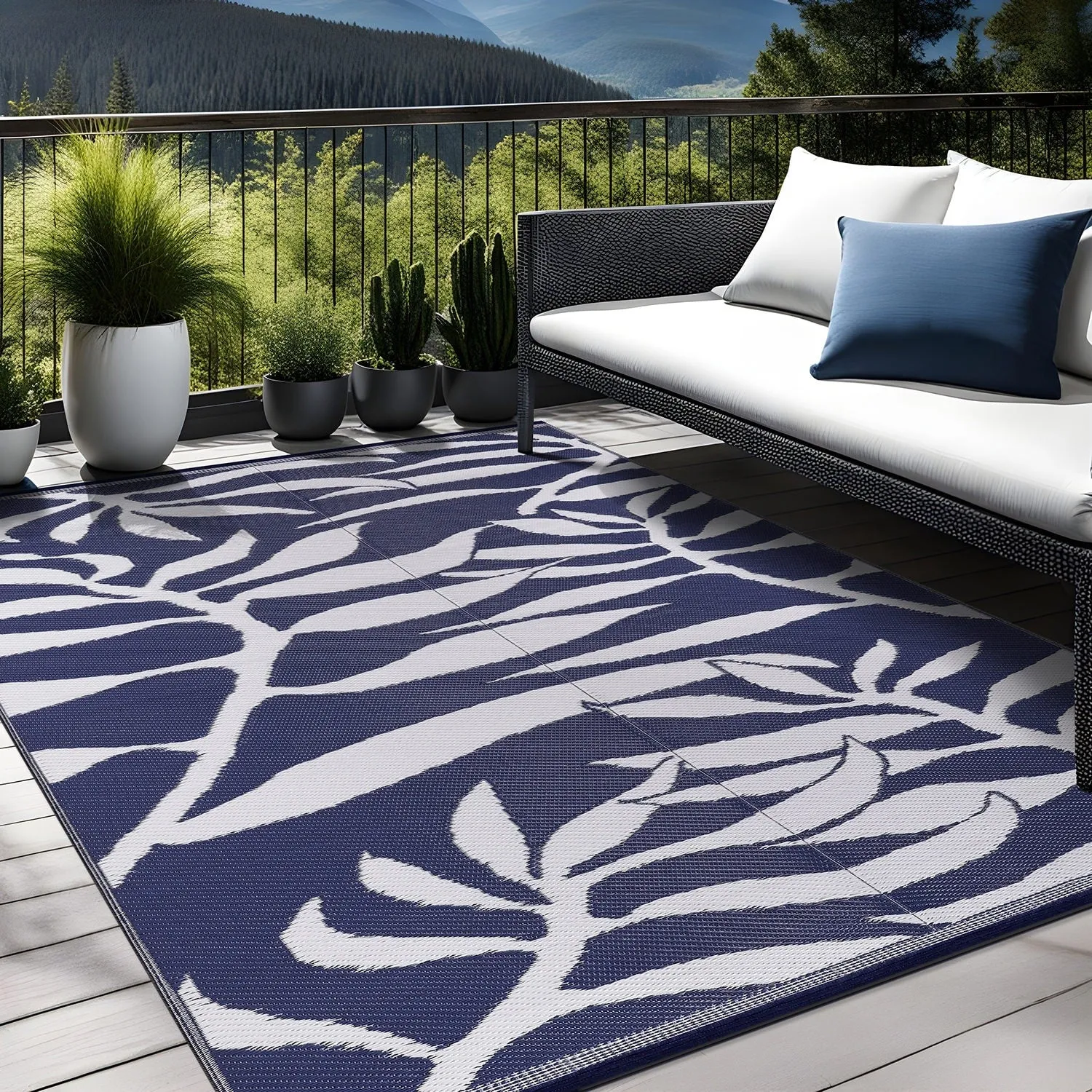 Beverly Rug Tropical Blue Reversible Outdoor Area Rug