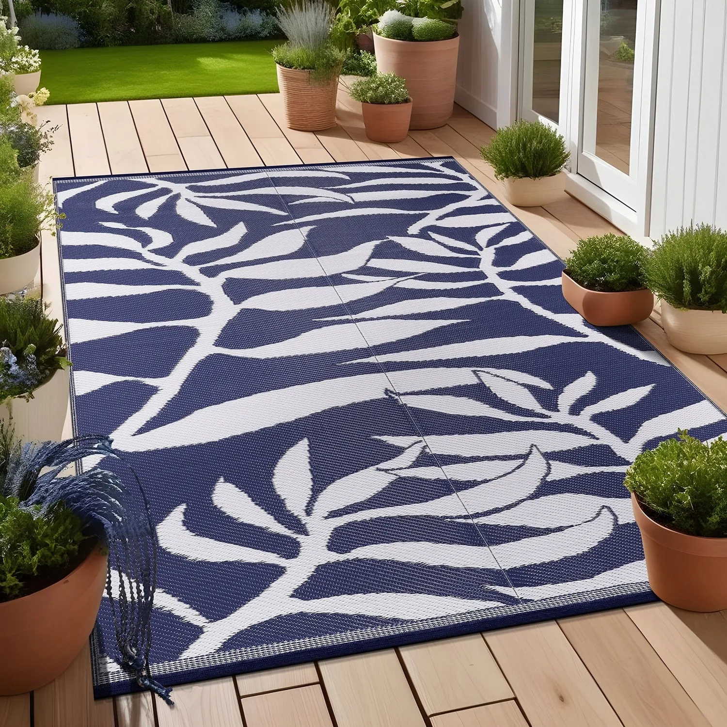 Beverly Rug Tropical Blue Reversible Outdoor Area Rug