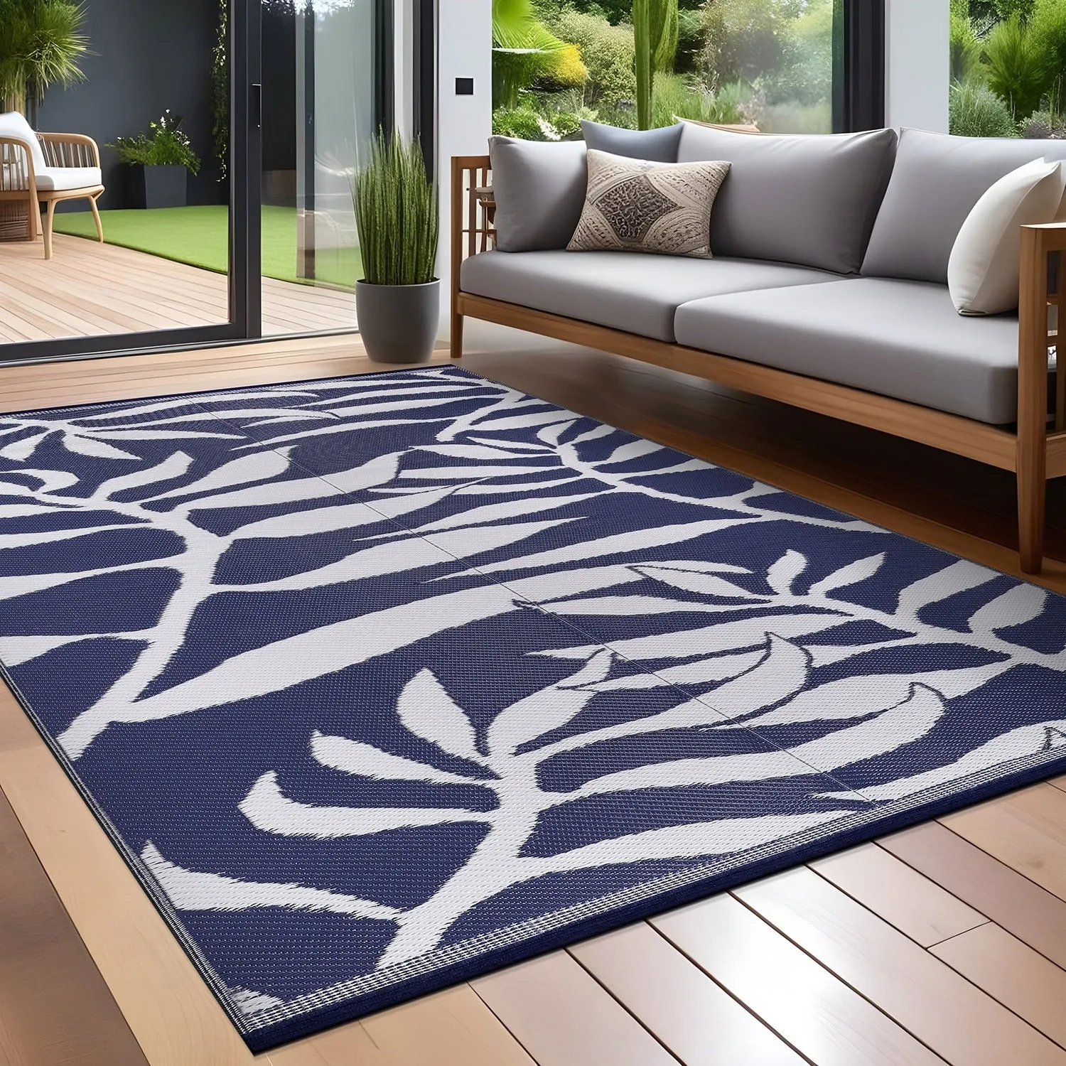 Beverly Rug Tropical Blue Reversible Outdoor Area Rug