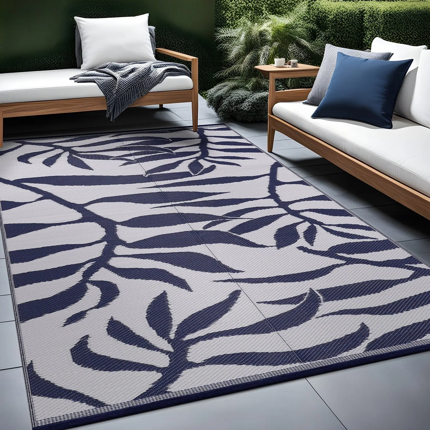 Beverly Rug Tropical Blue Reversible Outdoor Area Rug