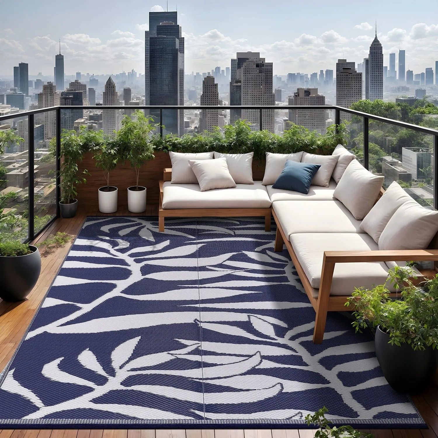 Beverly Rug Tropical Blue Reversible Outdoor Area Rug