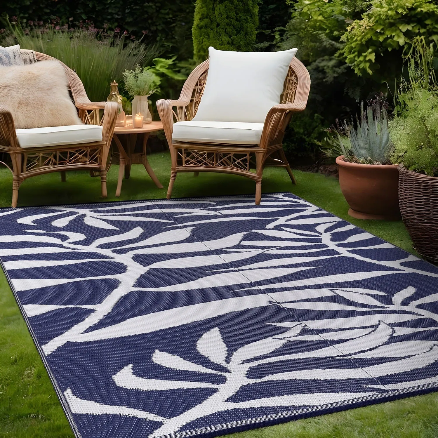 Beverly Rug Tropical Blue Reversible Outdoor Area Rug
