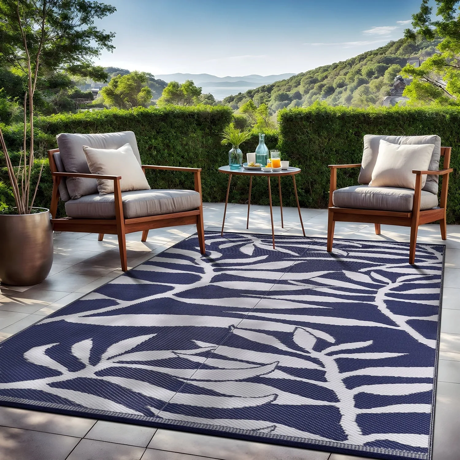 Beverly Rug Tropical Blue Reversible Outdoor Area Rug