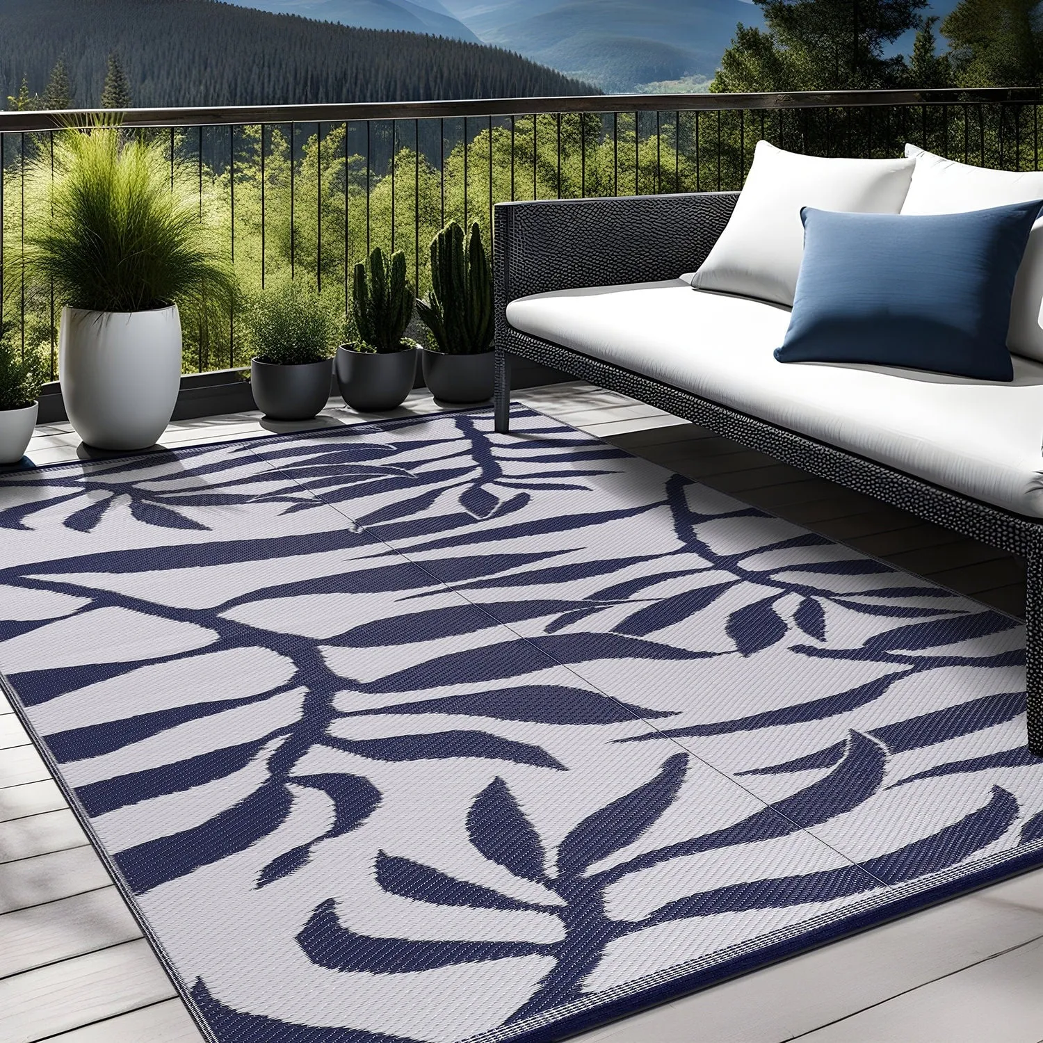 Beverly Rug Tropical Blue Reversible Outdoor Area Rug