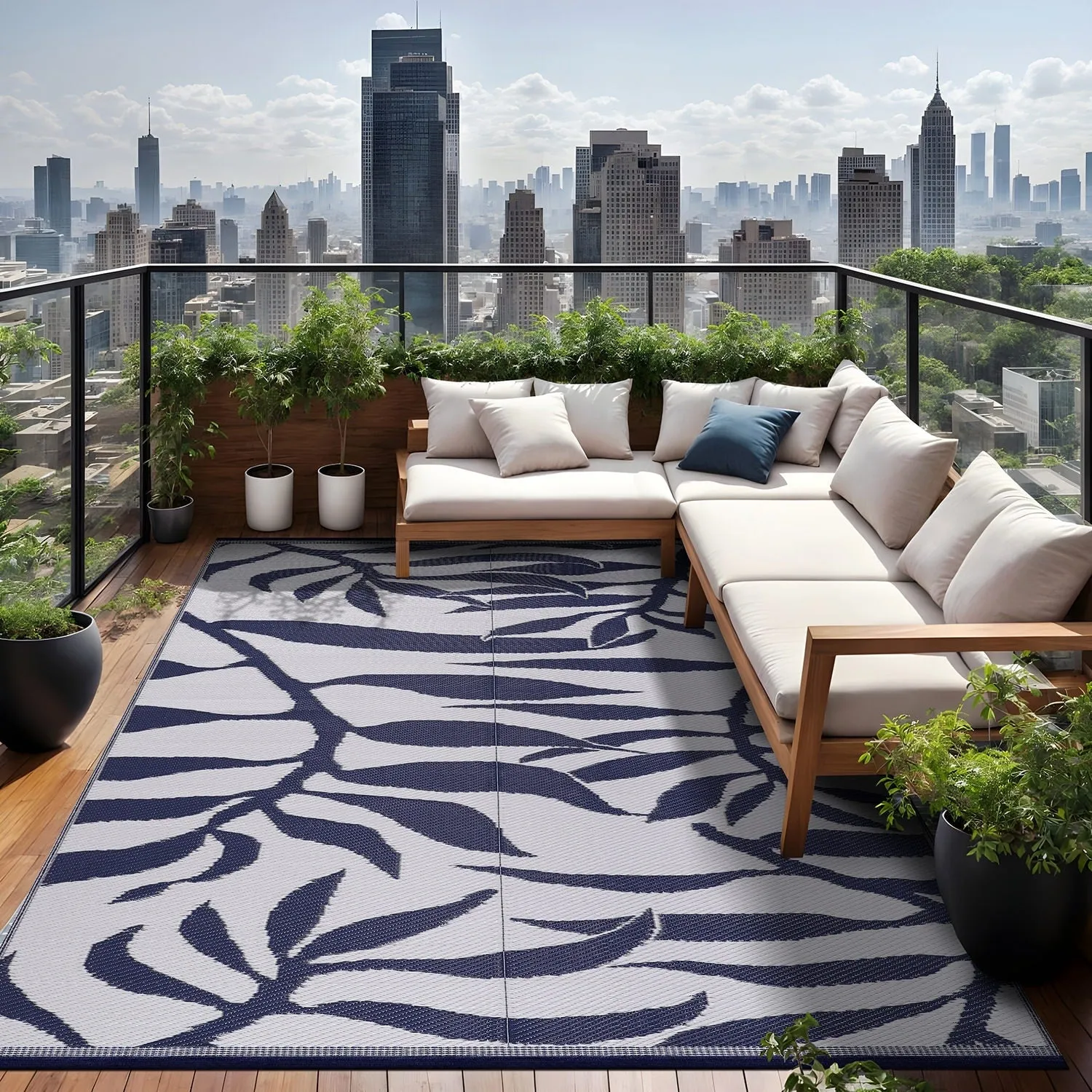 Beverly Rug Tropical Blue Reversible Outdoor Area Rug